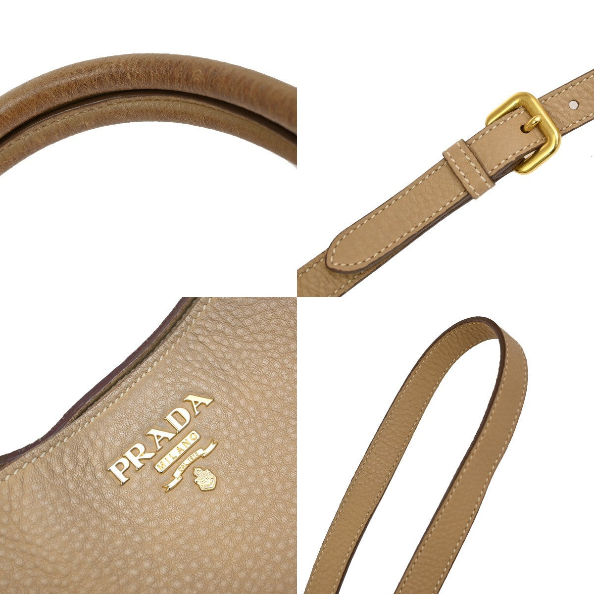 PRADA Logo 2Way Shoulder Hand Bag Vitello Phenix Leather Beige Italy 70KB268