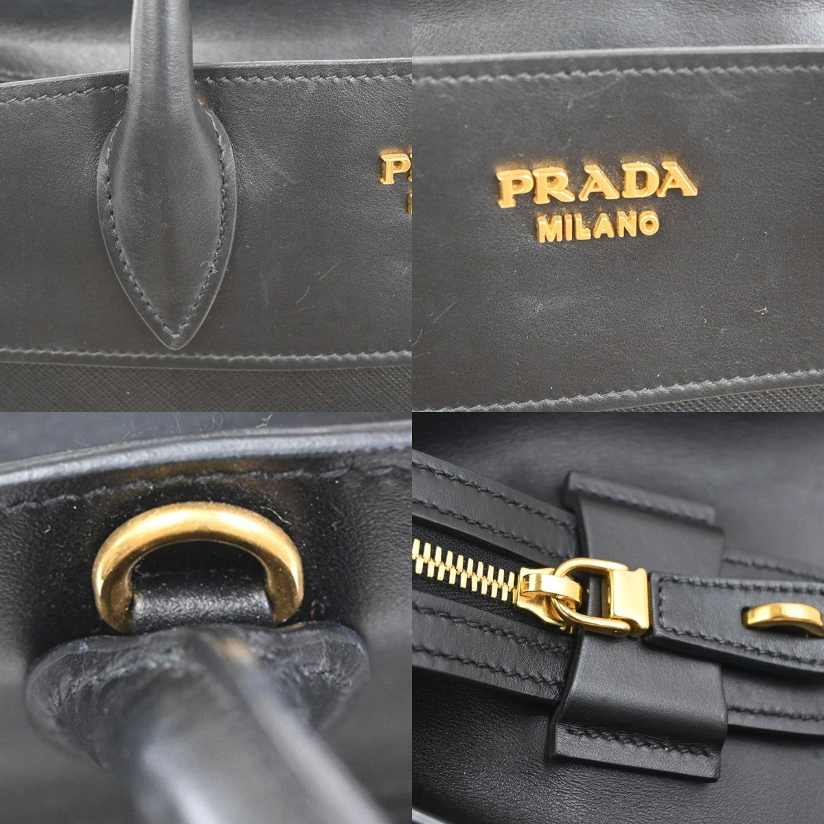 PRADA Logo Hand Bag with Bag Charm Saffiano Leather Black GHW Italy 95RL899