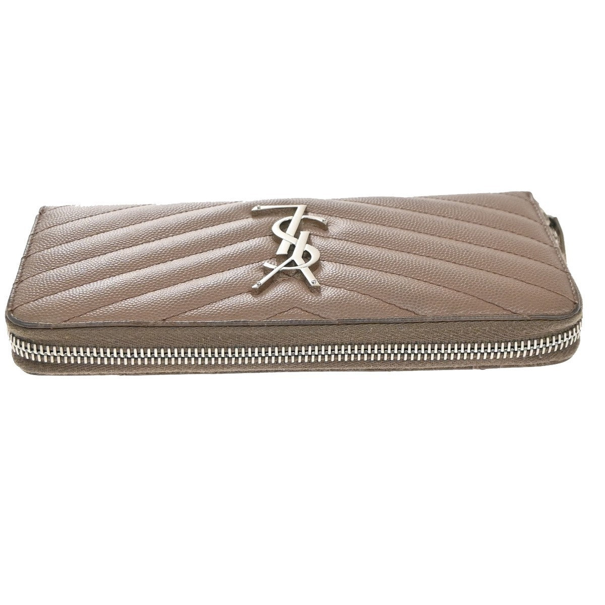 SAINT LAURENT YSL Logo Zipper Around Long Wallet Leather Beige SHW 64KP337
