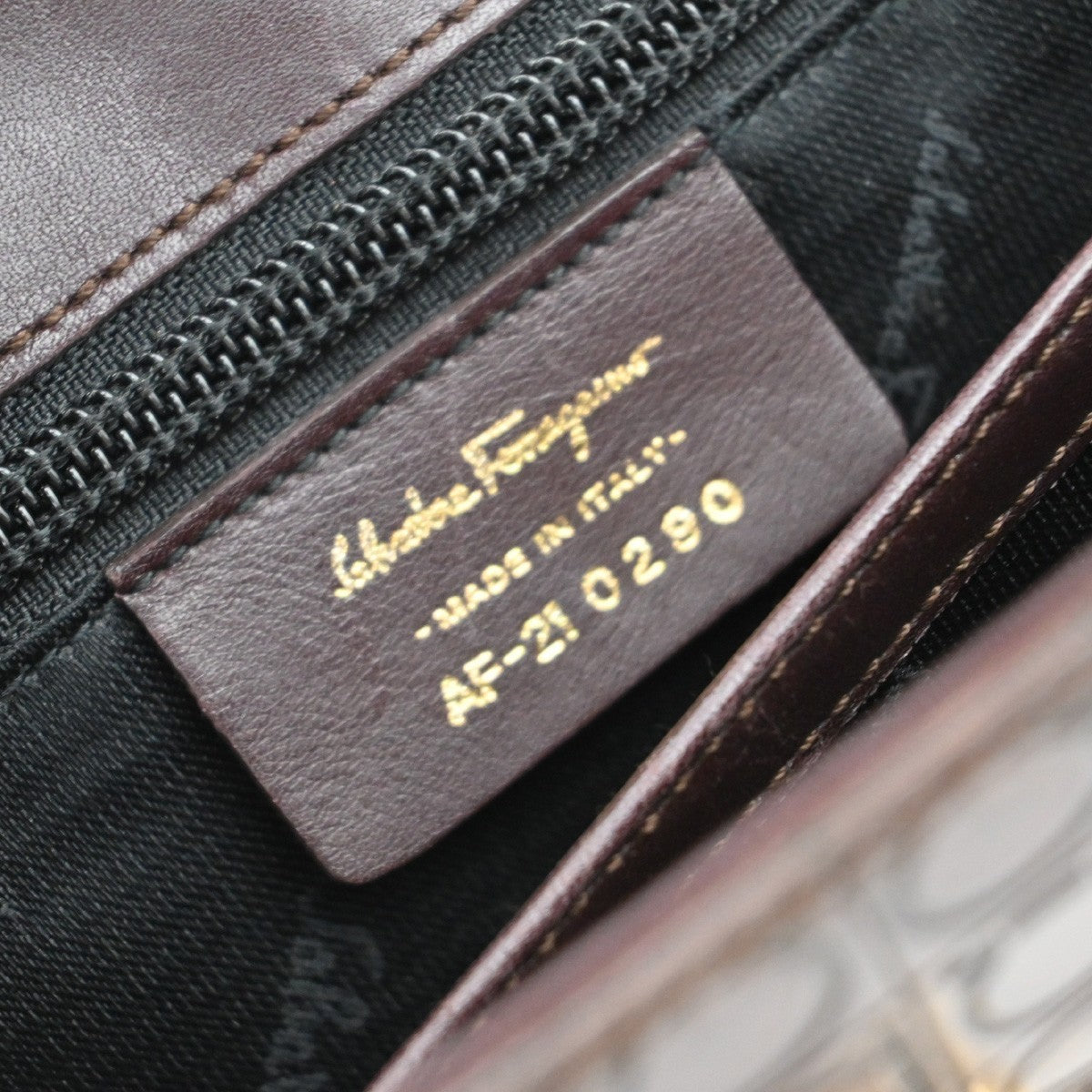 SALVATORE FERRAGAMO Logo Gancini Hand Bag Embossing Leather Brown GHW 31KA784