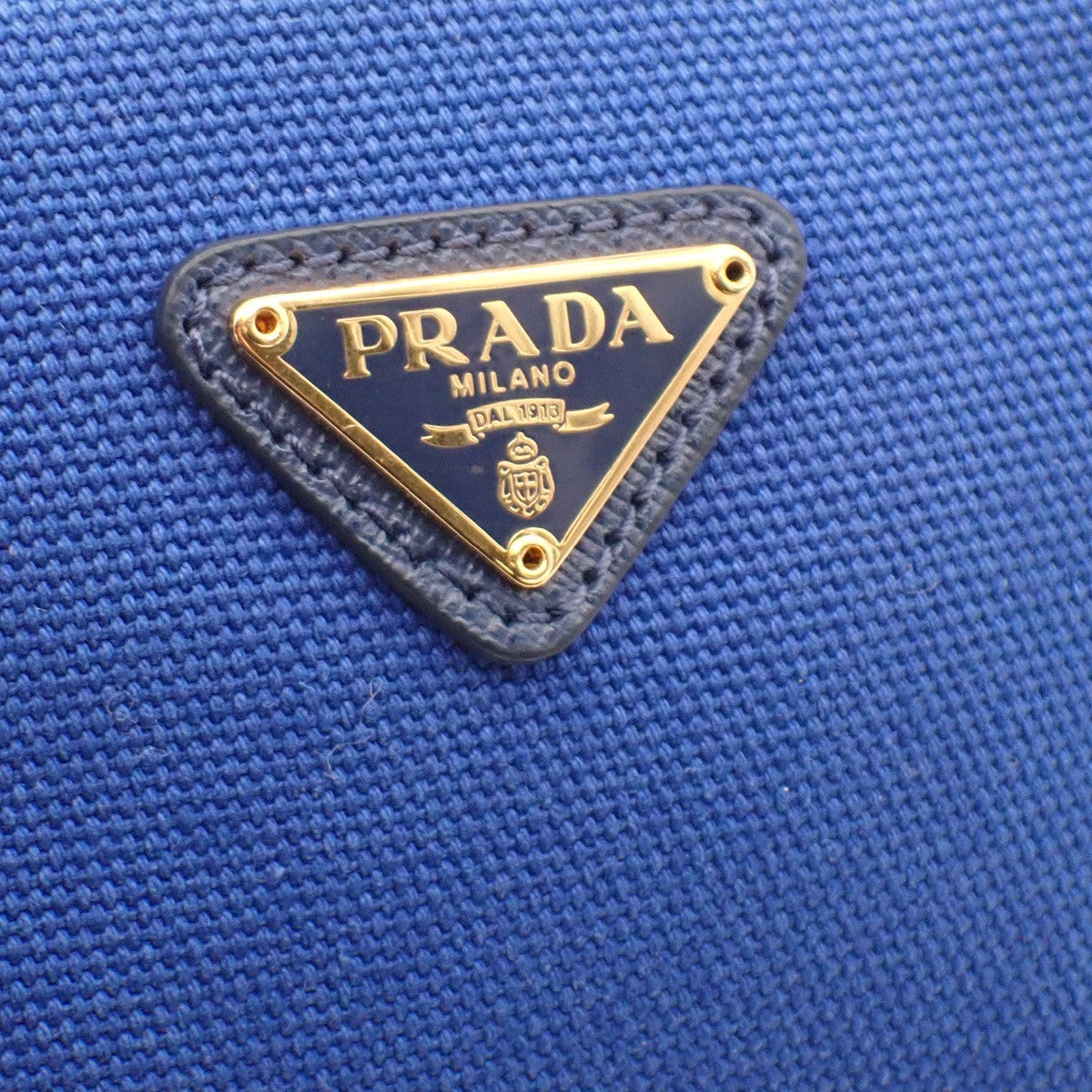 PRADA LOGO Mini Pouch Bag Canvas Blue Gold Italy 63AA135