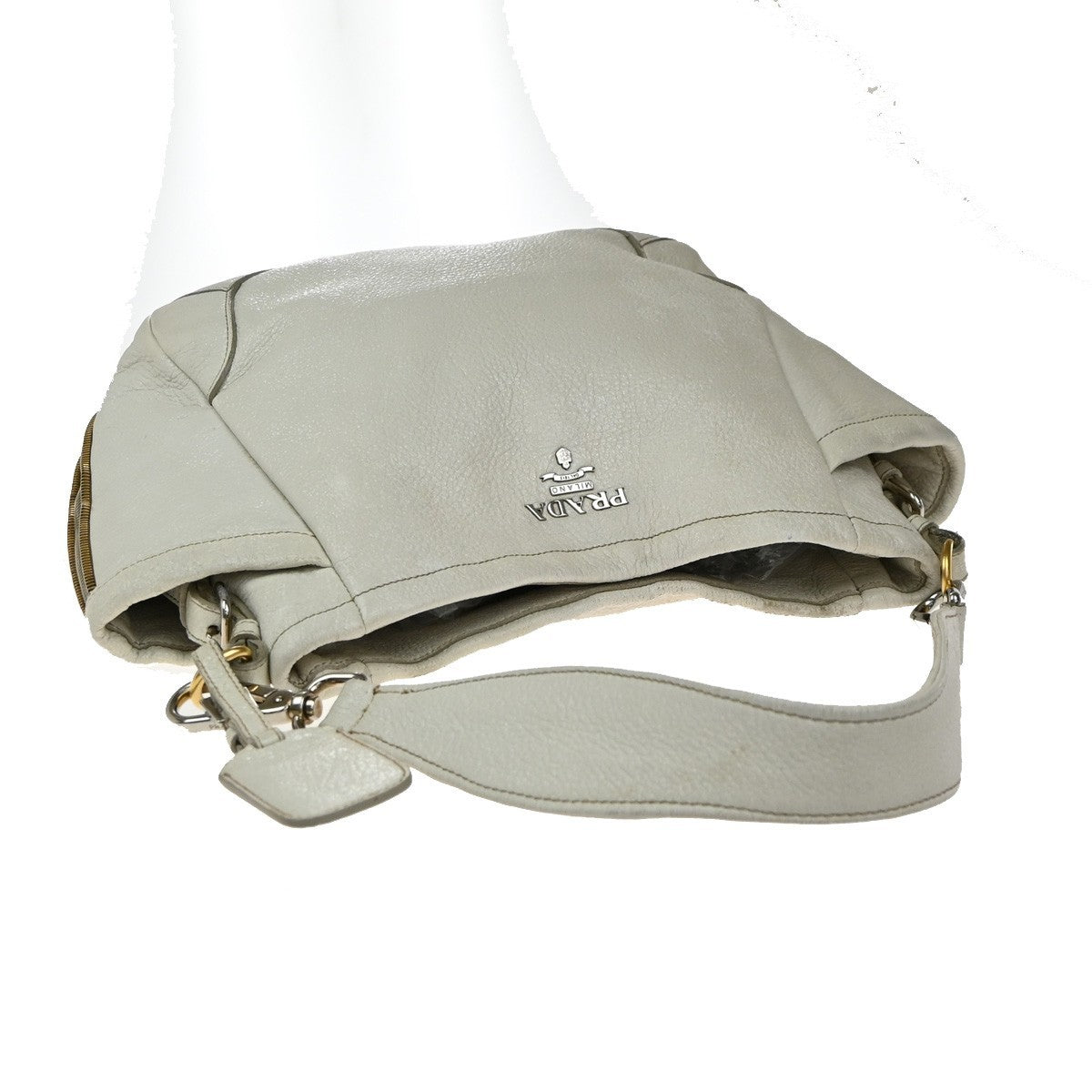 PRADA Logo Shoulder Bag Vitello Daino Leather White Italy 36KP574
