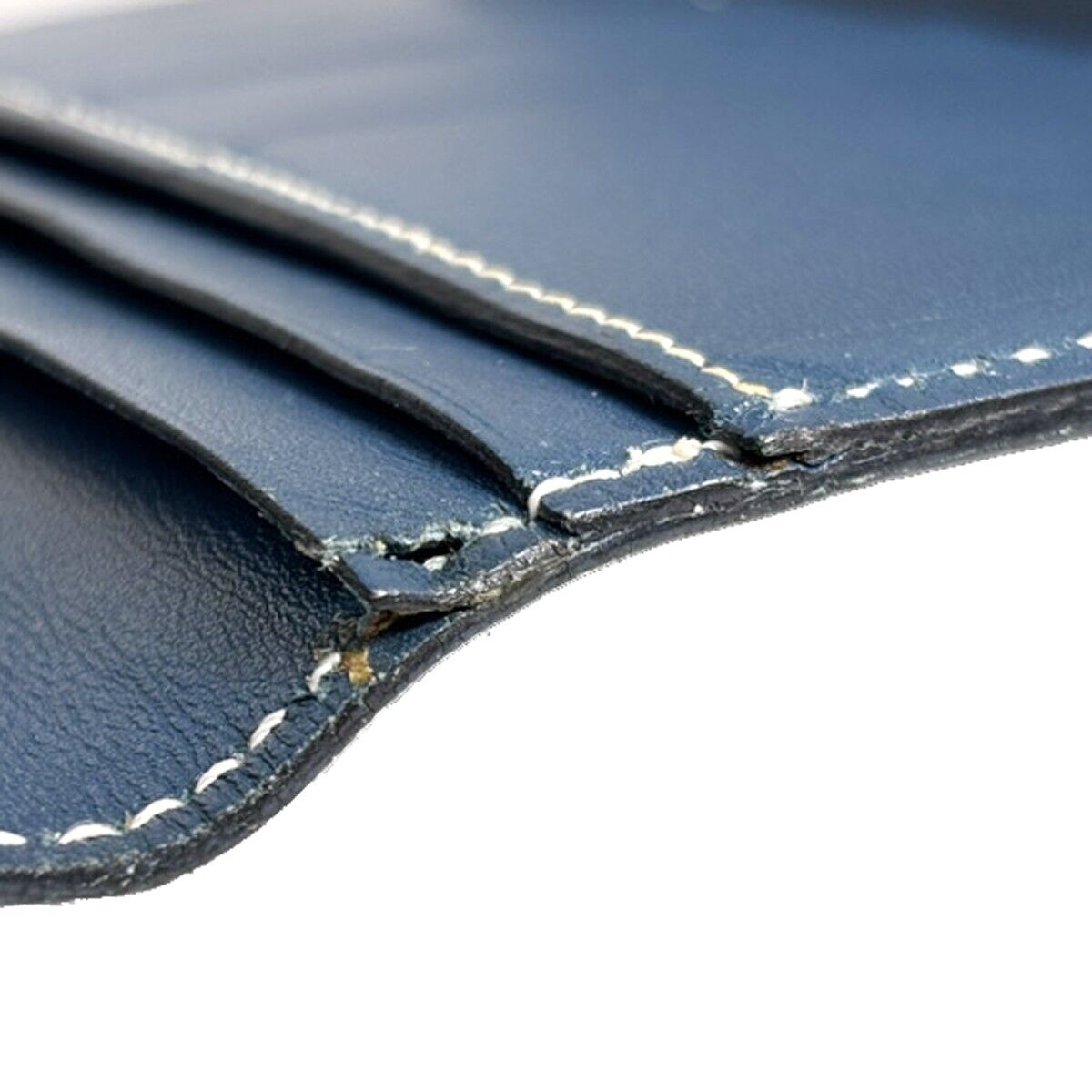 HERMES H Logo Bearn Long Trifold Wallet Purse ▢H Box Calf Leather Blue 82HB258