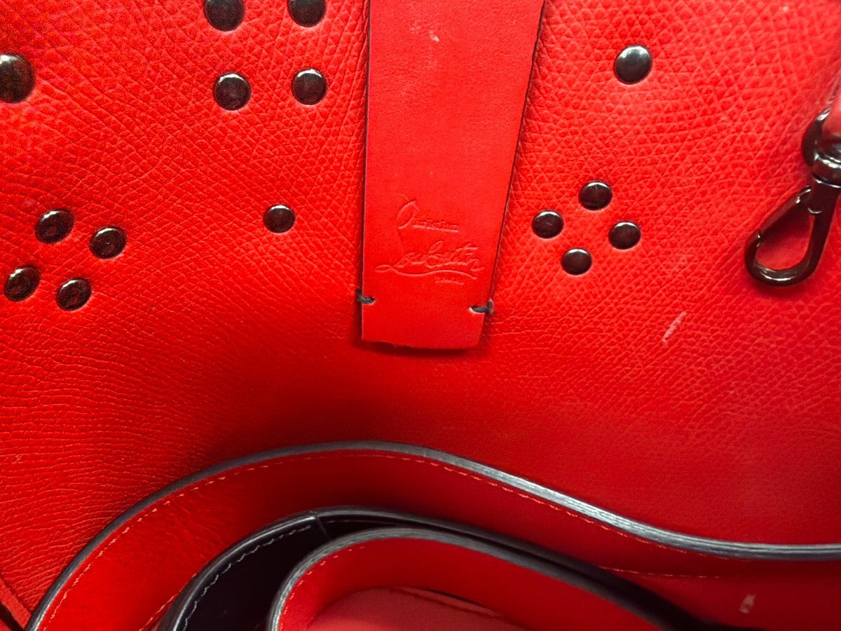 CHRISTIAN LOUBOUTIN Logo Studs 2Way Shoulder Hand Bag Leather Black 33YH852