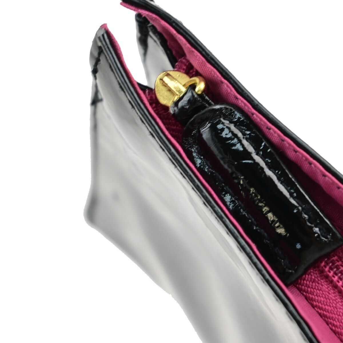 YVES SAINT LAURENT YSL Logo Pouch Bag Patent Leather Black Pink GHW 03EC033