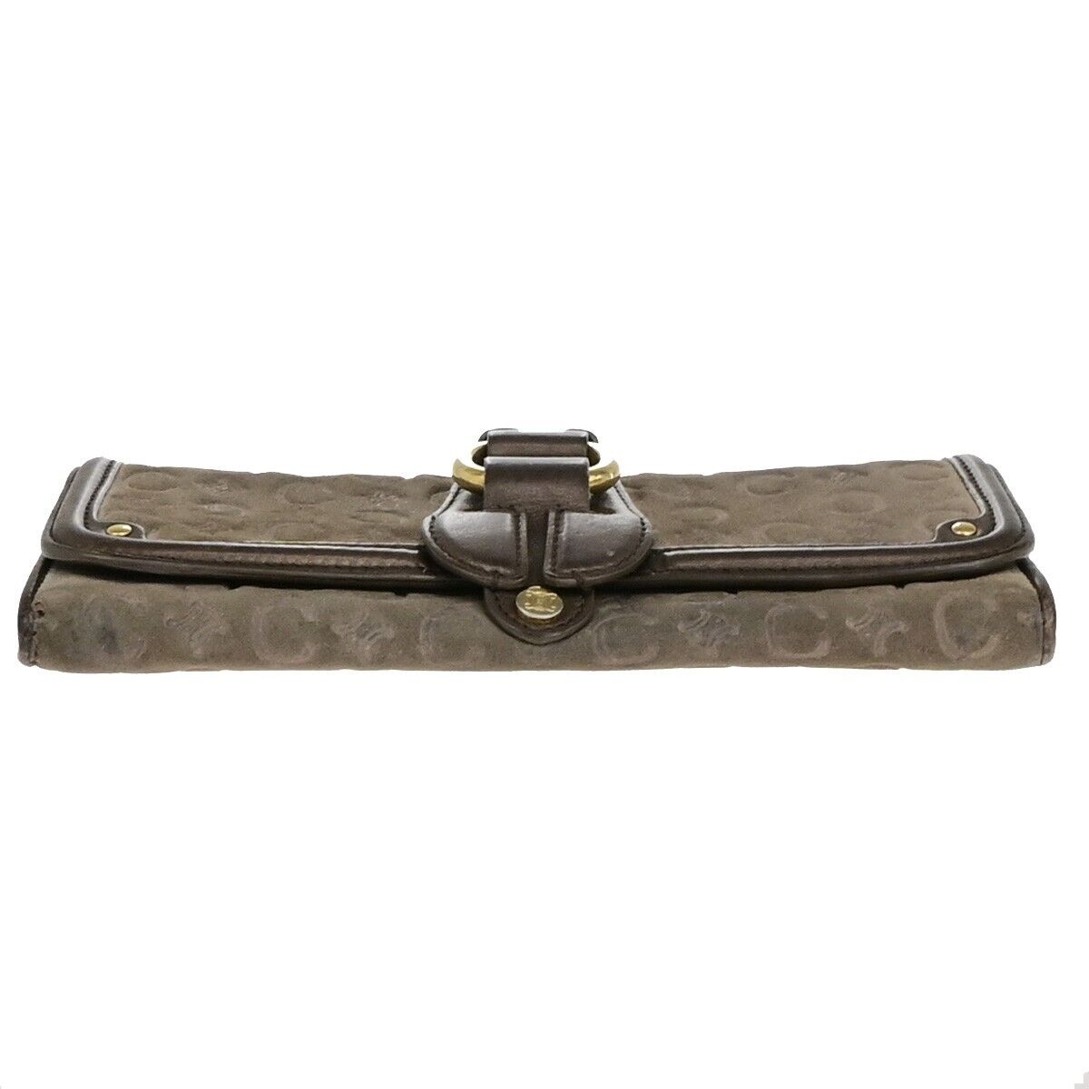 CELINE Logo Macadam Long Bifold Wallet Suede Leather Brown Gold 07KA509