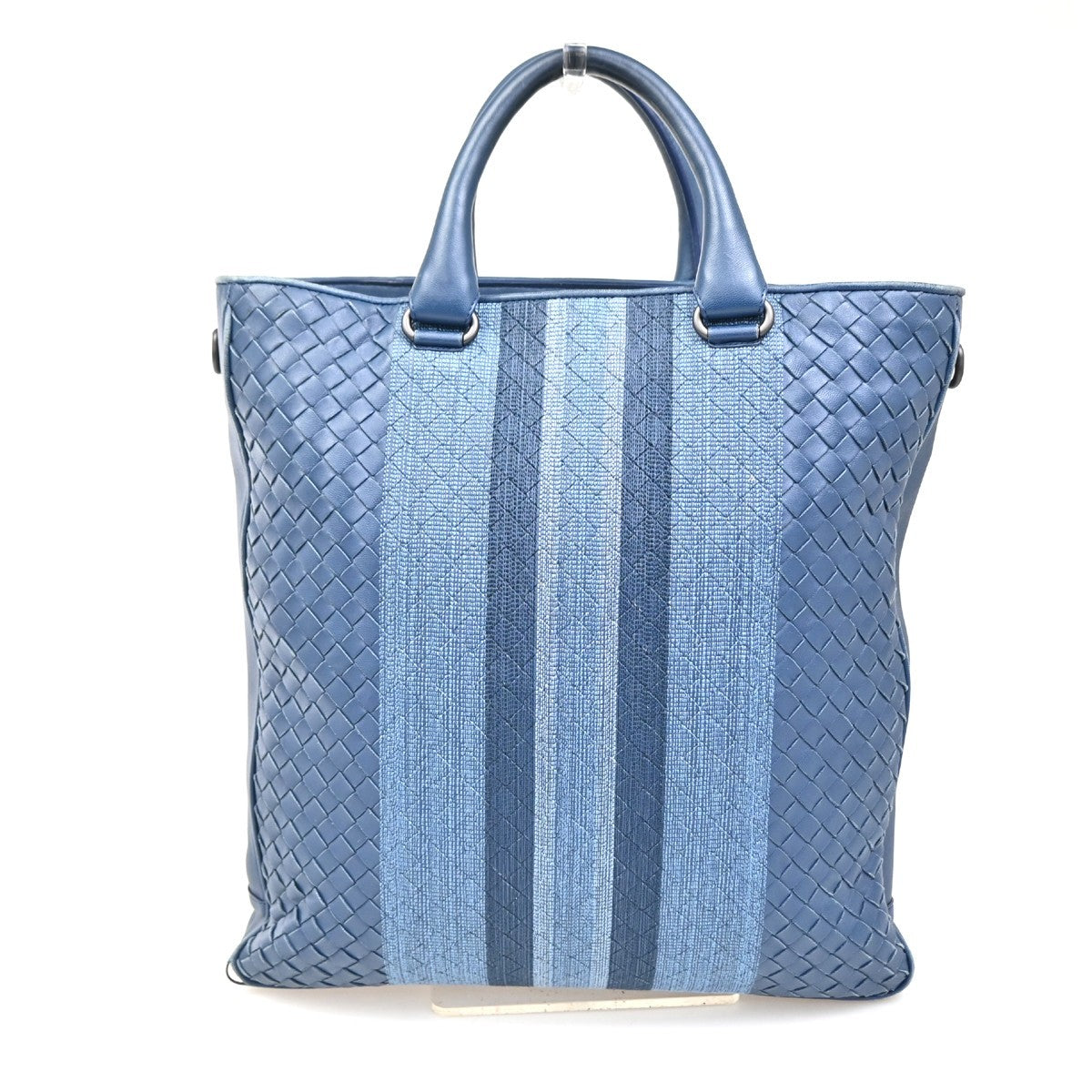 BOTTEGA VENETA Logo Intrecciato Hand Tote Bag Canvas Leather Blue Italy 38ZA106