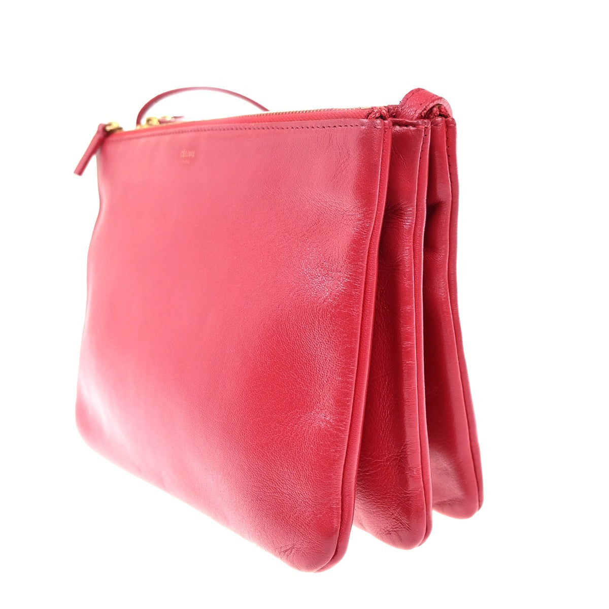 CELINE Logo Trio Small Crossbody Shoulder Bag Leather Red Italy GHW 32MA305