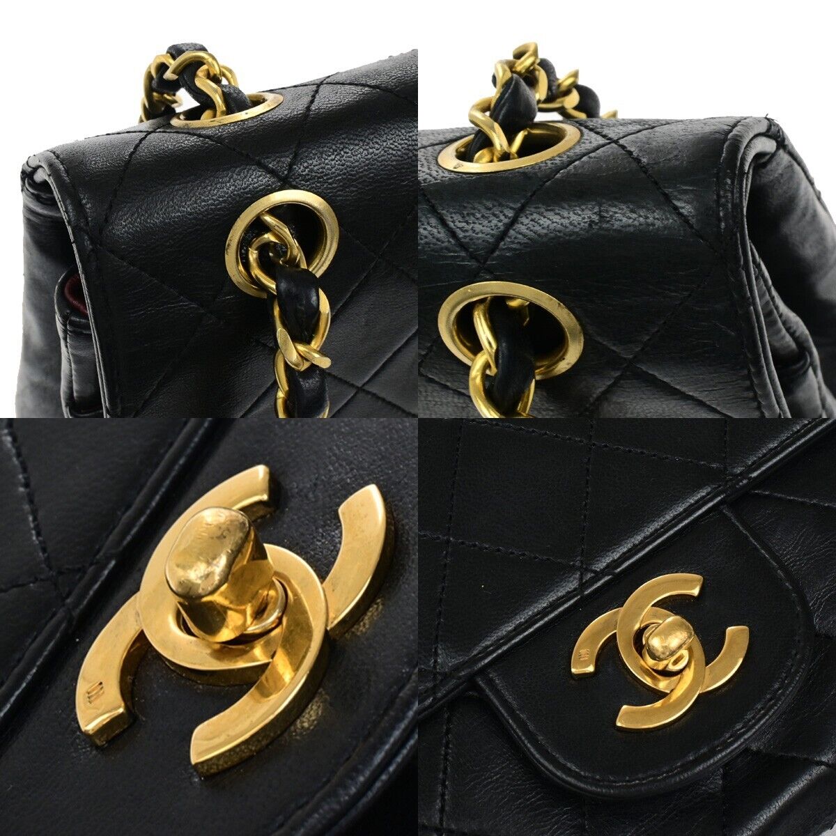 CHANEL CC Matelasse 25 Double Flap Chain Shoulder Bag Leather Black VTG 654RF208