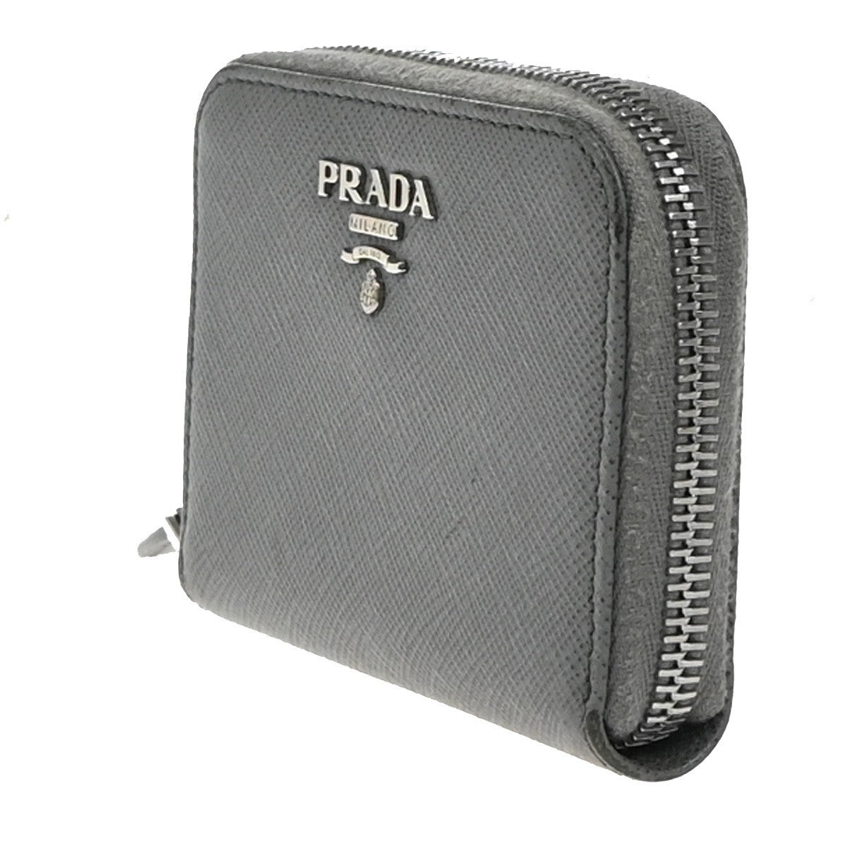 PRADA Zip Around Coin Case Compact Wallet Saffiano Leather Gray Italy 69KP577