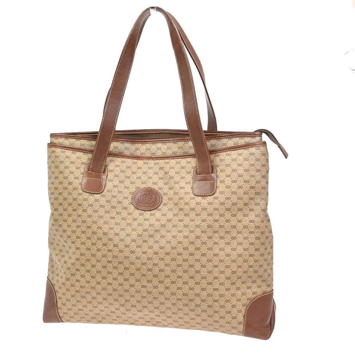 GUCCI Logo Micro GG Pattern Shoulder Tote Bag PVC Leather Brwn GHW Italy 05KC980