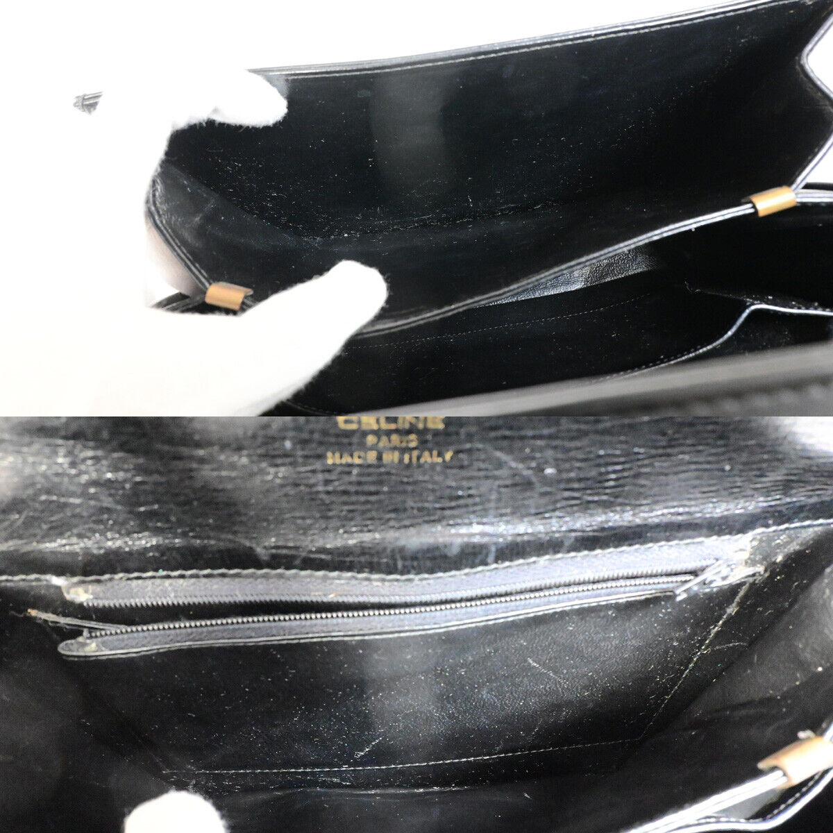 CELINE Logo Horse Carriage Shoulder Bag Leather Black GHW Italy 63YG344