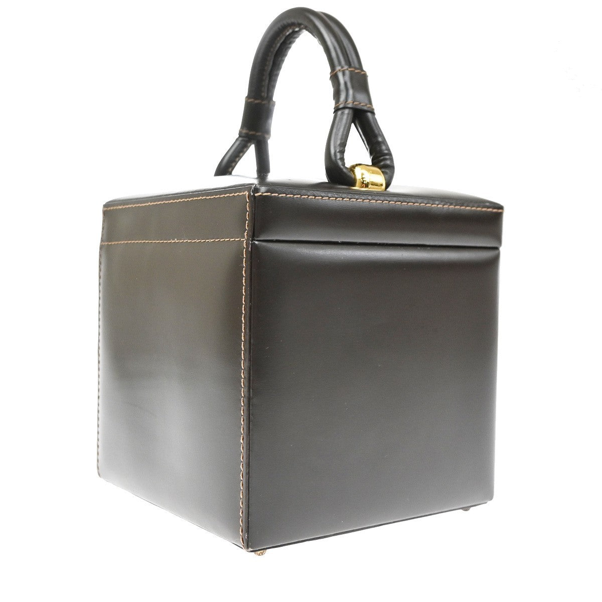LOEWE Logo Square vanity Handbag Leather GHW Brown Spain 96TA699