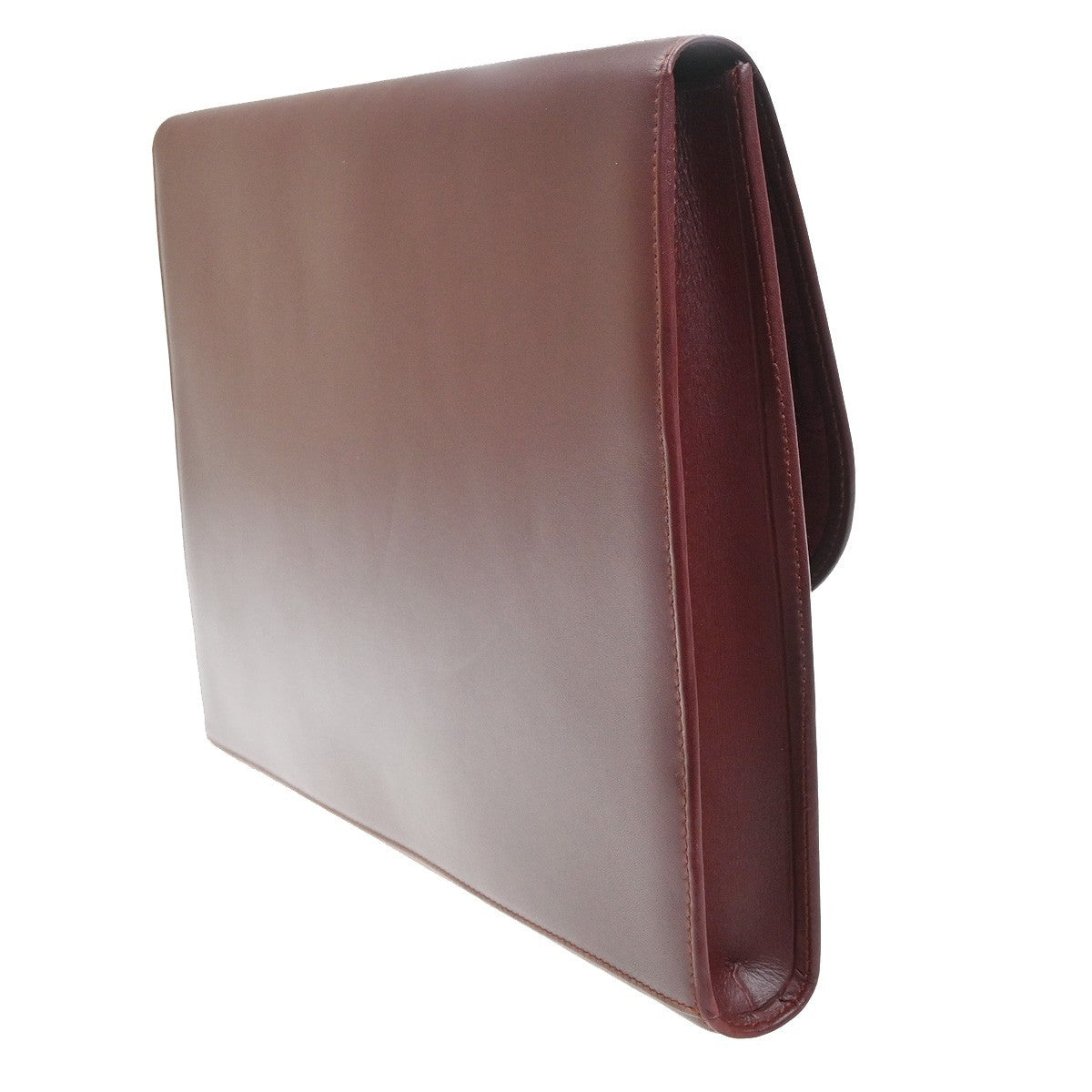 CARTIER Logo Must Line Clutch Hand Bag Leather Red Burgundy GHW 09MA544