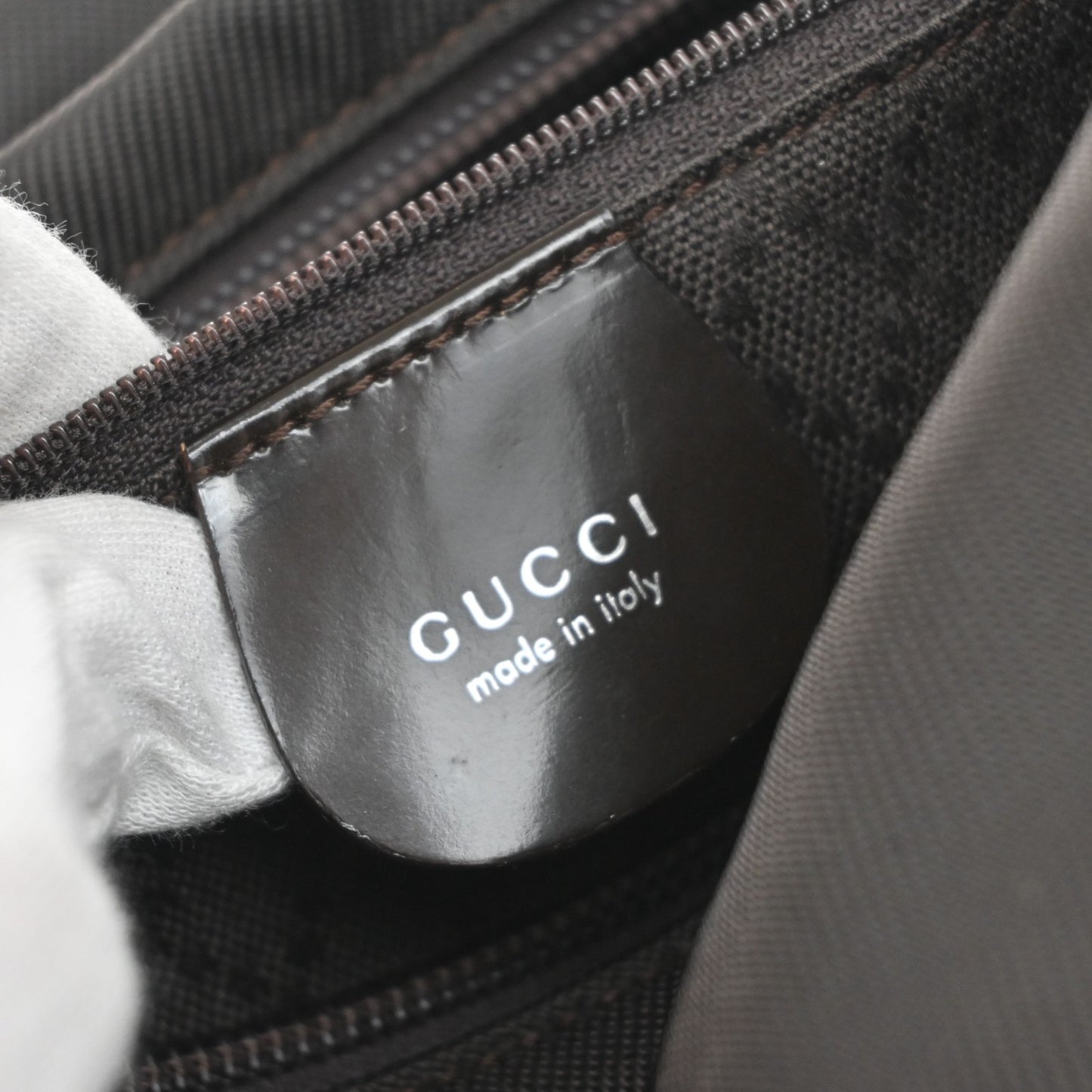 GUCCI Logo Bamboo Handle Tote Hand Bag Nylon Patent Leather Brown Italy 36MA661