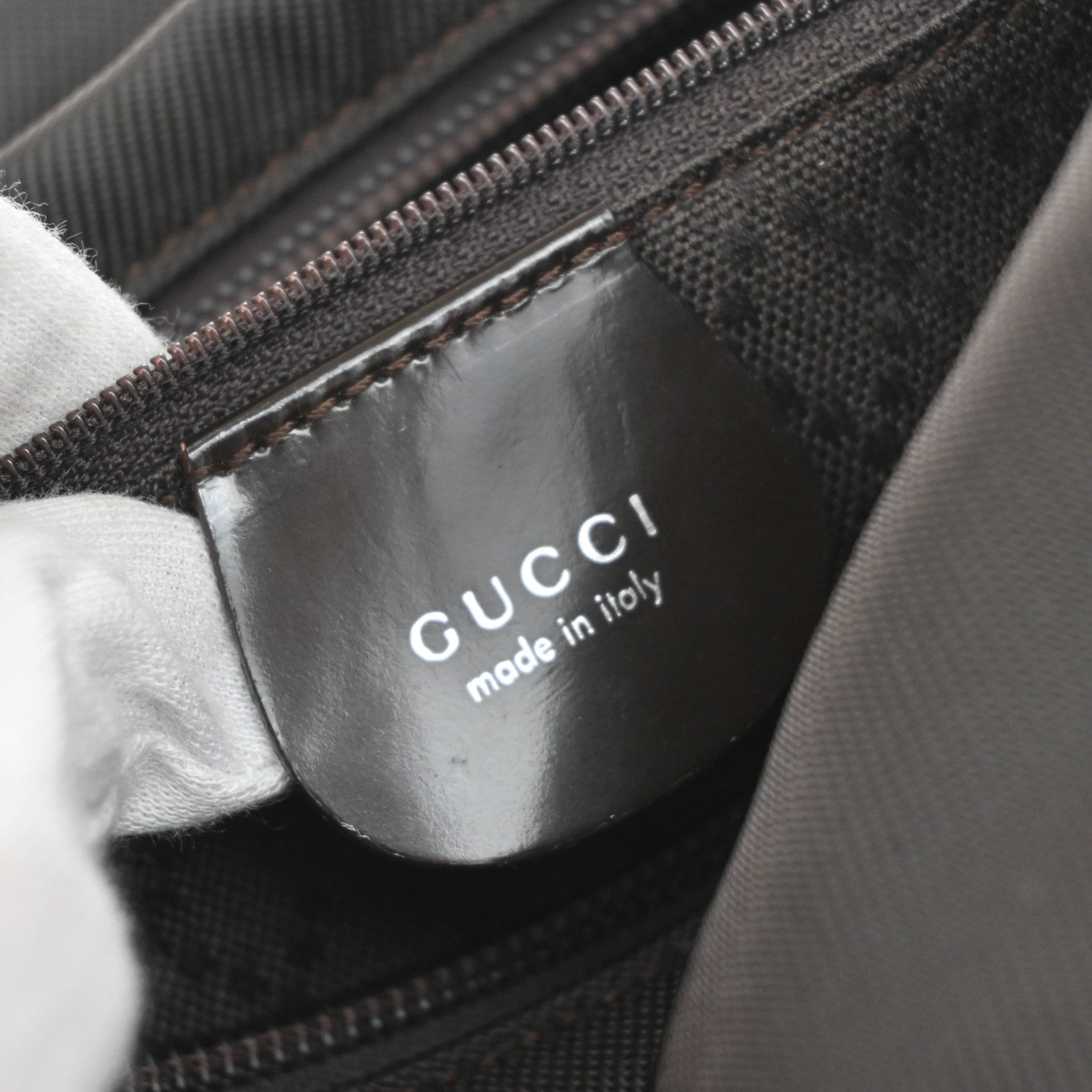 GUCCI Logo Bamboo Handle Tote Hand Bag Nylon Patent Leather Brown Italy 36MA661