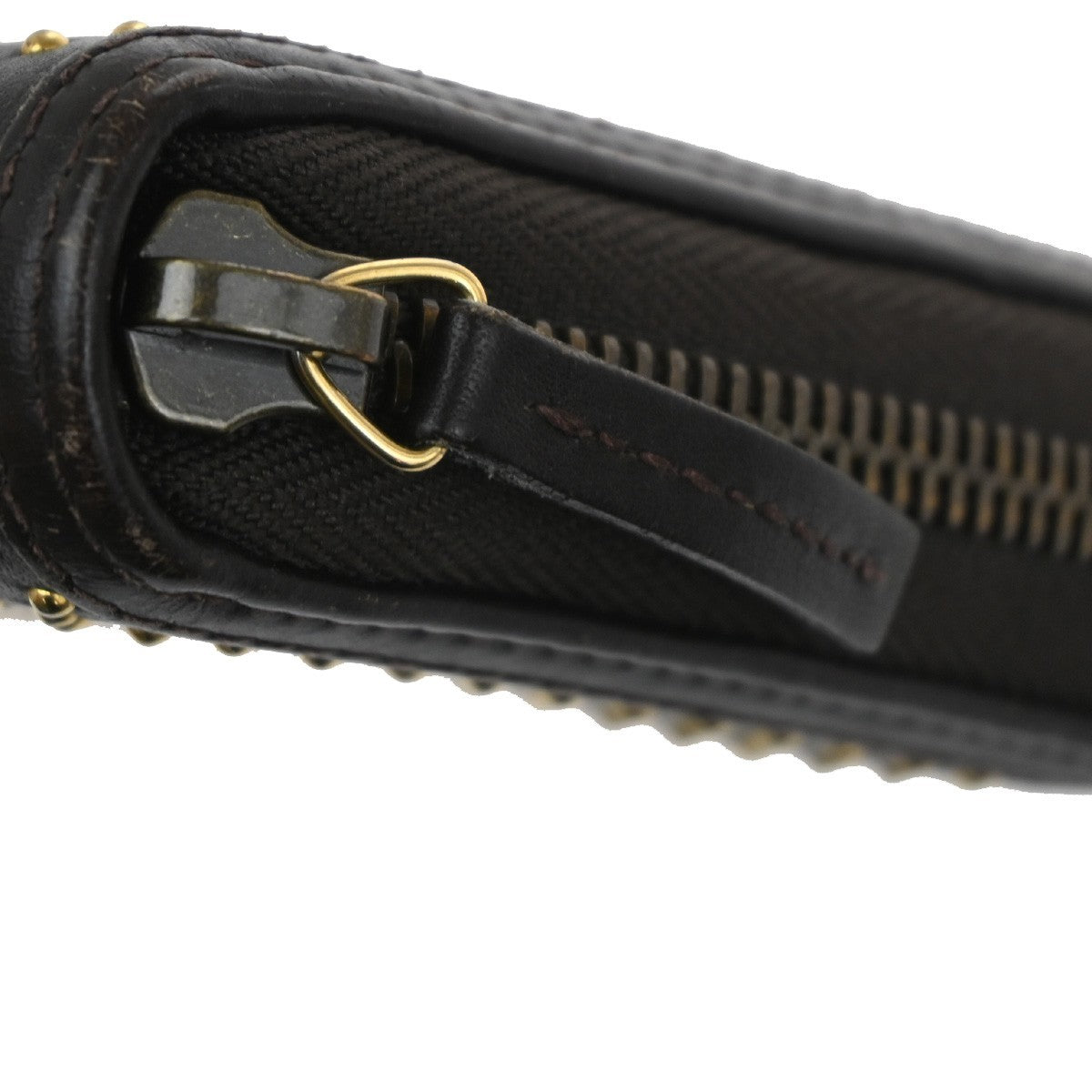 GUCCI Logo Diamante Studded GG Long Zipper Wallet Leather Brown Gold 62TA307