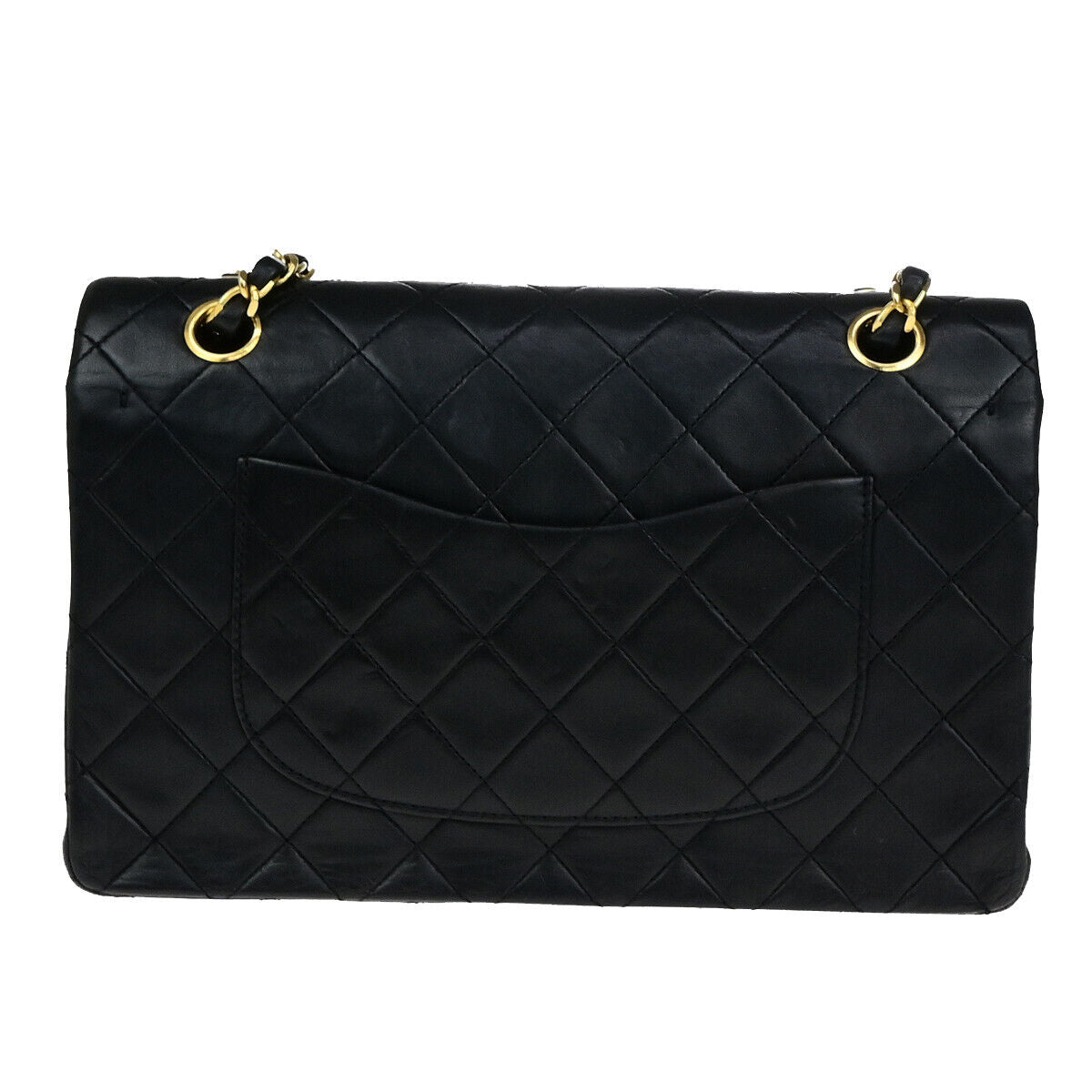 CHANEL CC Matelasse 25 Double Flap Chain Shoulder Bag Leather Black GHW 350RK770