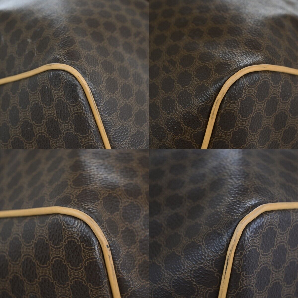 CELINE Logo Macadam Pattern Travel Hand Bag PVC Leather Brown GHW 65ED371