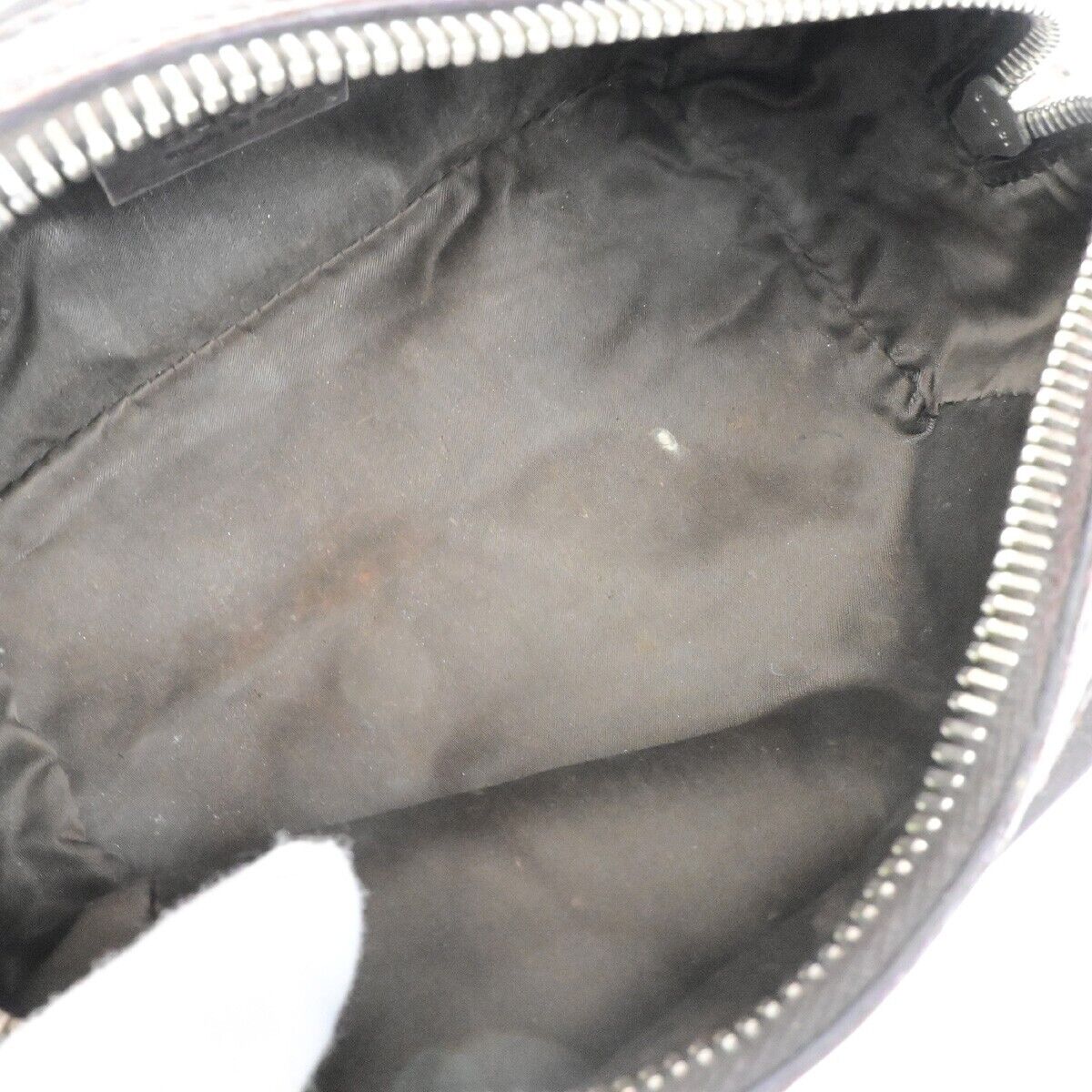 GUCCI Logo Diamante Sherry Pouch Bag Nylon Leather Brown SHW Italy 08ED673