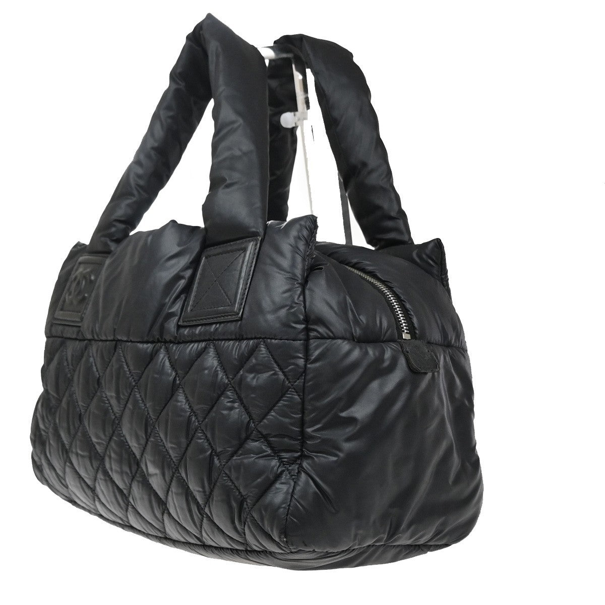 CHANEL CC Logo Coco Cocoon Tote Hand Bag Nylon Leather Black Italy 28MA595