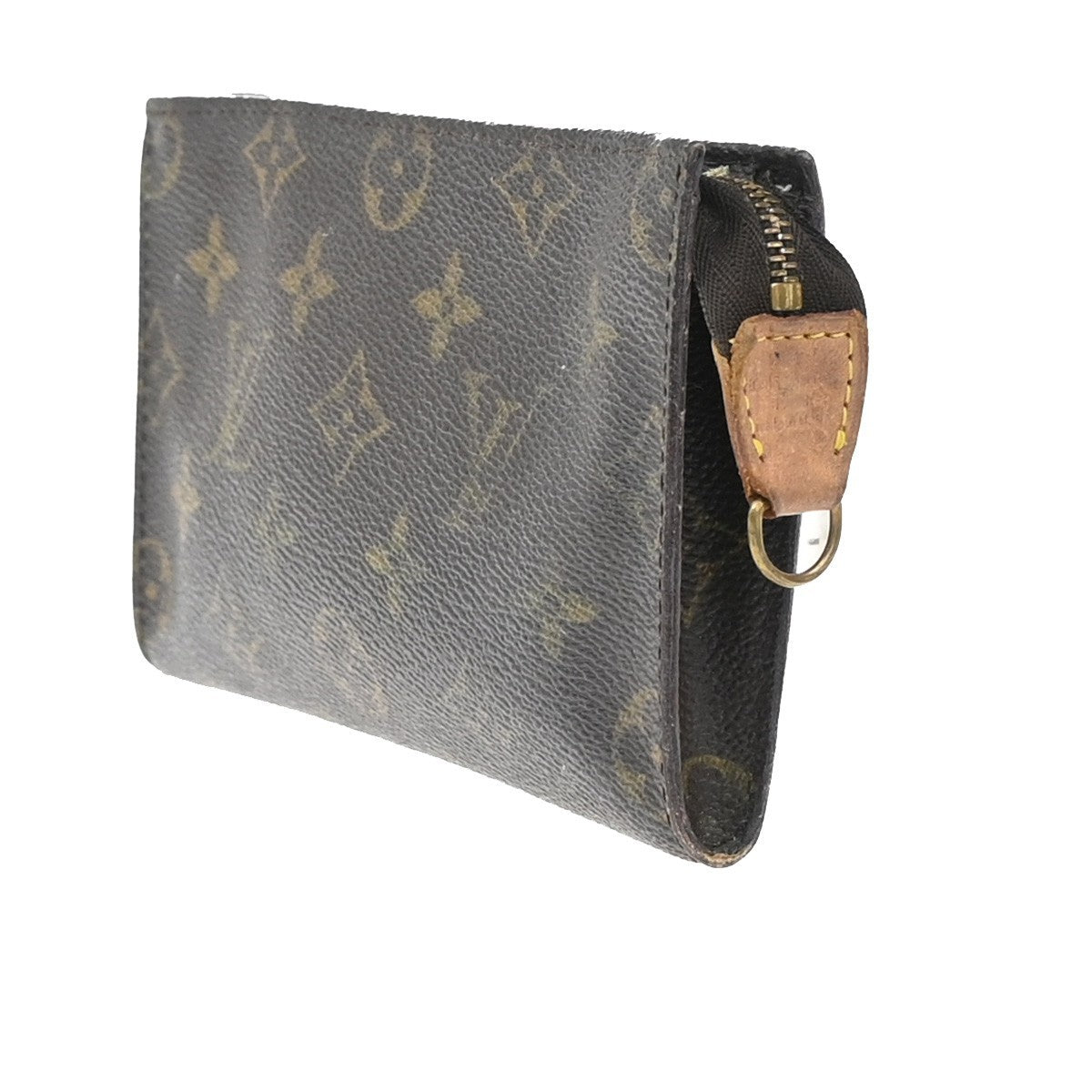 LOUIS VUITTON LV Logo Bucket PM Pouch Bag Monogram Leather Brown Gold 04EF782