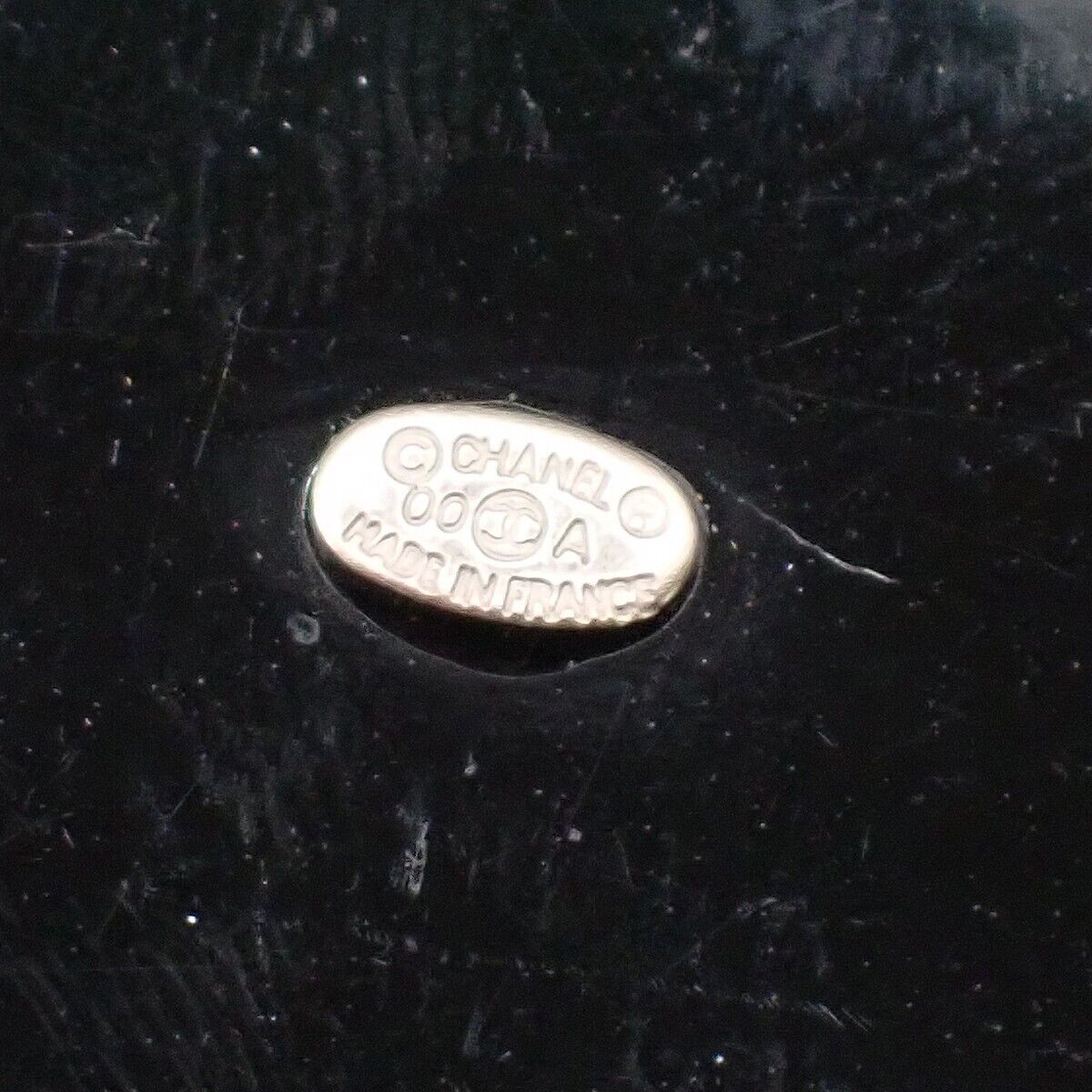 CHANEL Logo Round Bicolor Brooch 00A Metal Plastic Black Silver France 83YE496