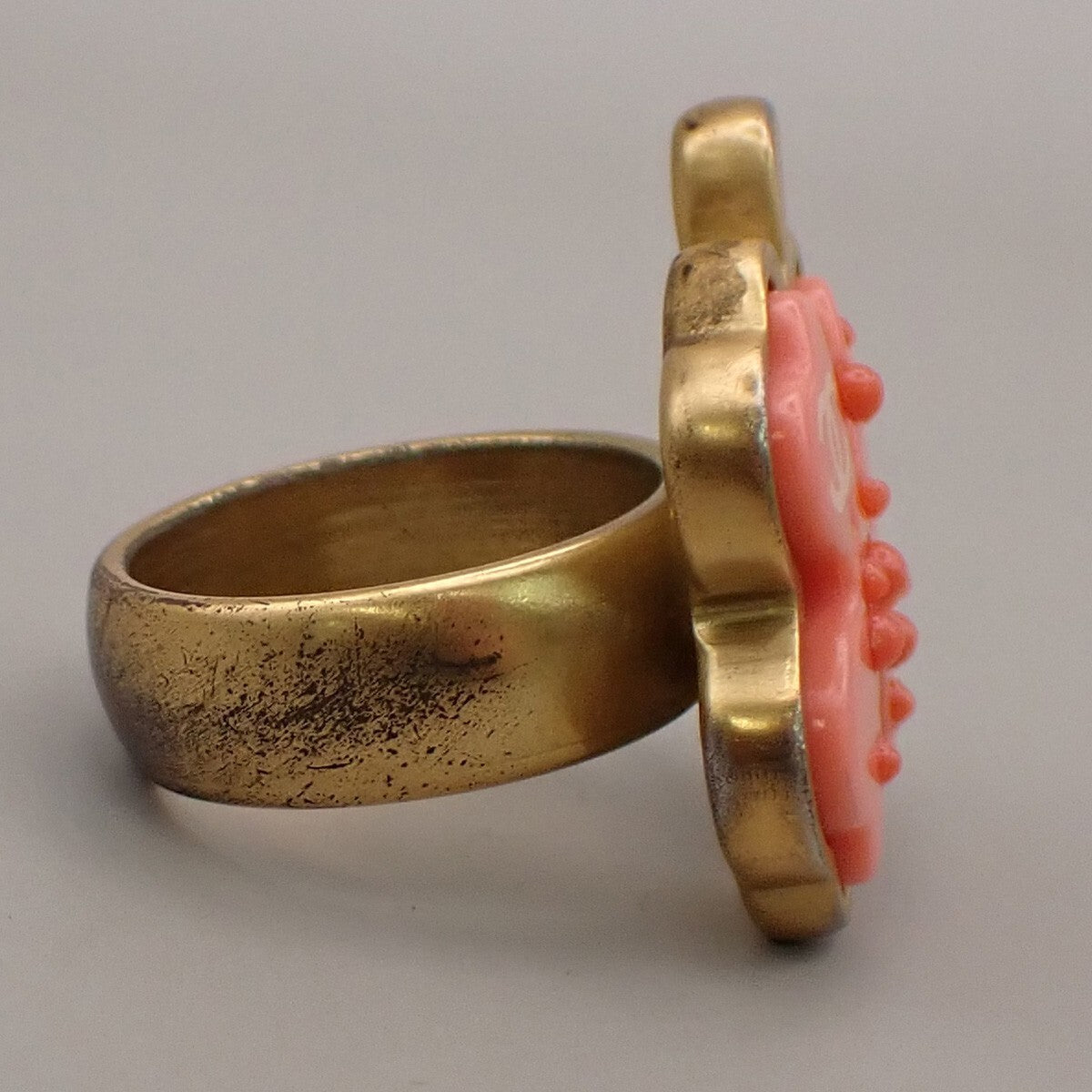CHANEL Logo Clover Ring 03P Pink Gold-Plated Plastic France Accessory 04RL130