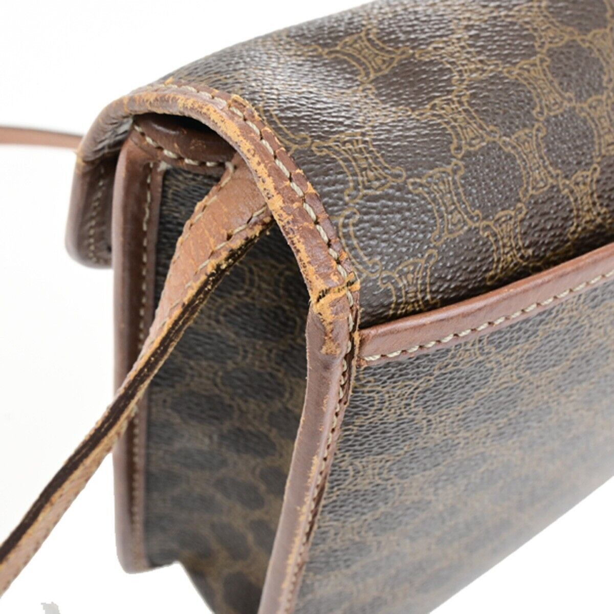 CELINE Logo Macadam Pattern Crossbody Shoulder Bag PVC Leather Brown 05FB242