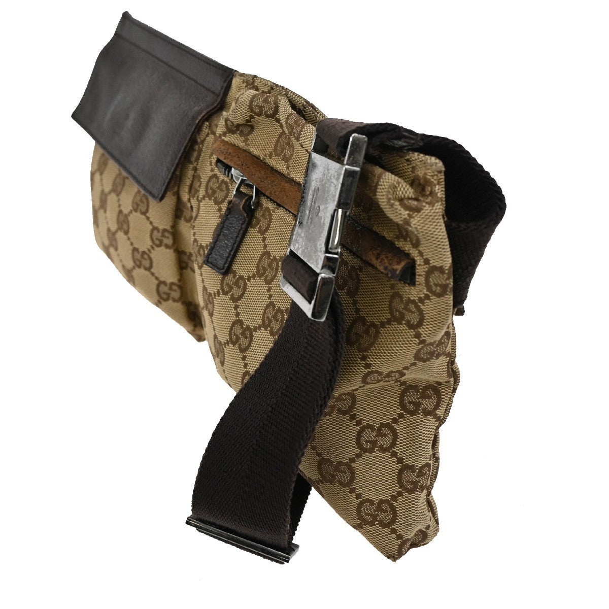 GUCCI GG Pattern Bum Body Bag Canvas Leather Brown Beige SHW Italy 62DA027