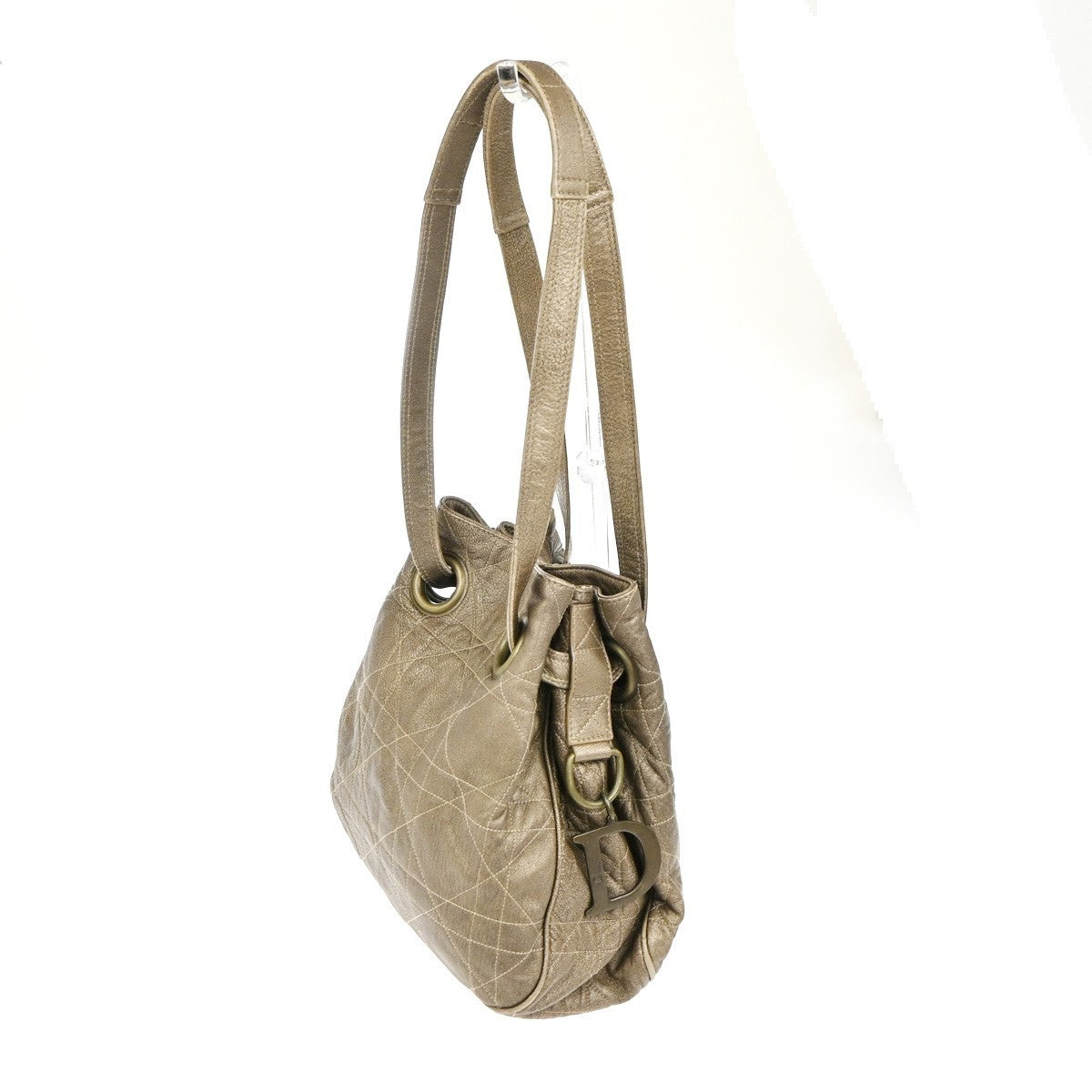 CHRISTIAN DIOR Cannage Shoulder Bag Leather Beige Gold Italy 83TA504