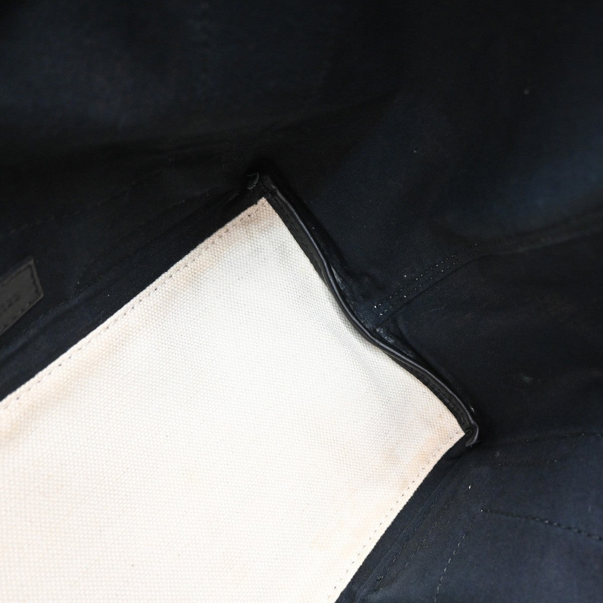 BALENCIAGA Logo Navy Cabas S Hand Tote Bag Canvas Leather Black White 34EF266