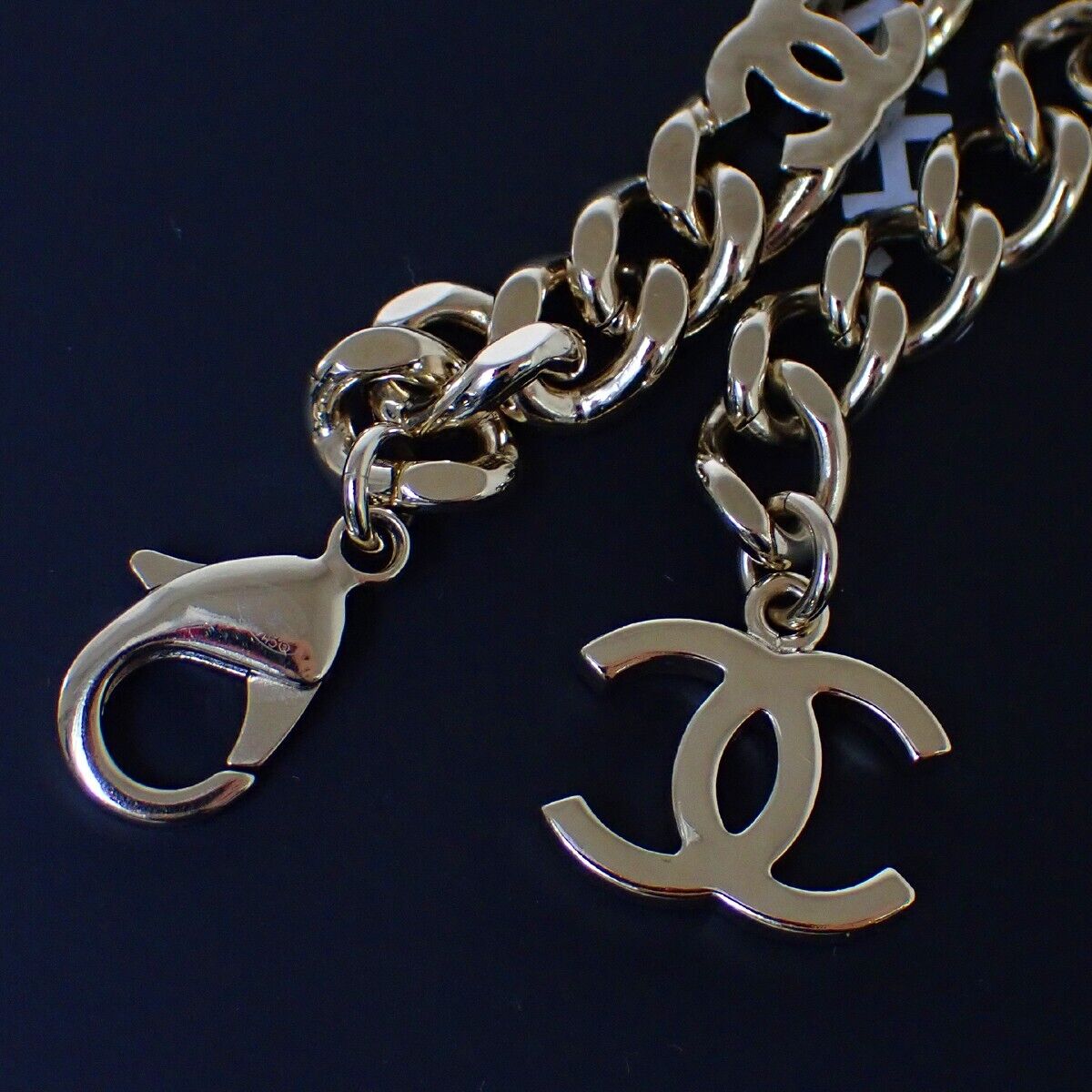 CHANEL CC Logo Chain Bracelet Bangle B22S GHW Italy Accessory 28RJ700
