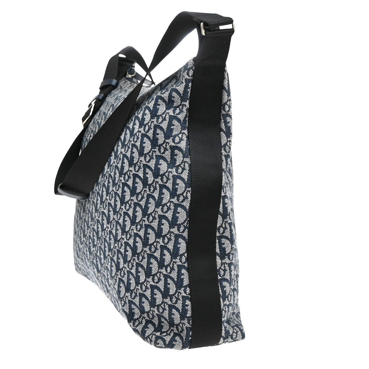 CHRISTIAN DIOR Logo Trotter Pattern shoulder Bag Canvas Leather Navy 93TA658