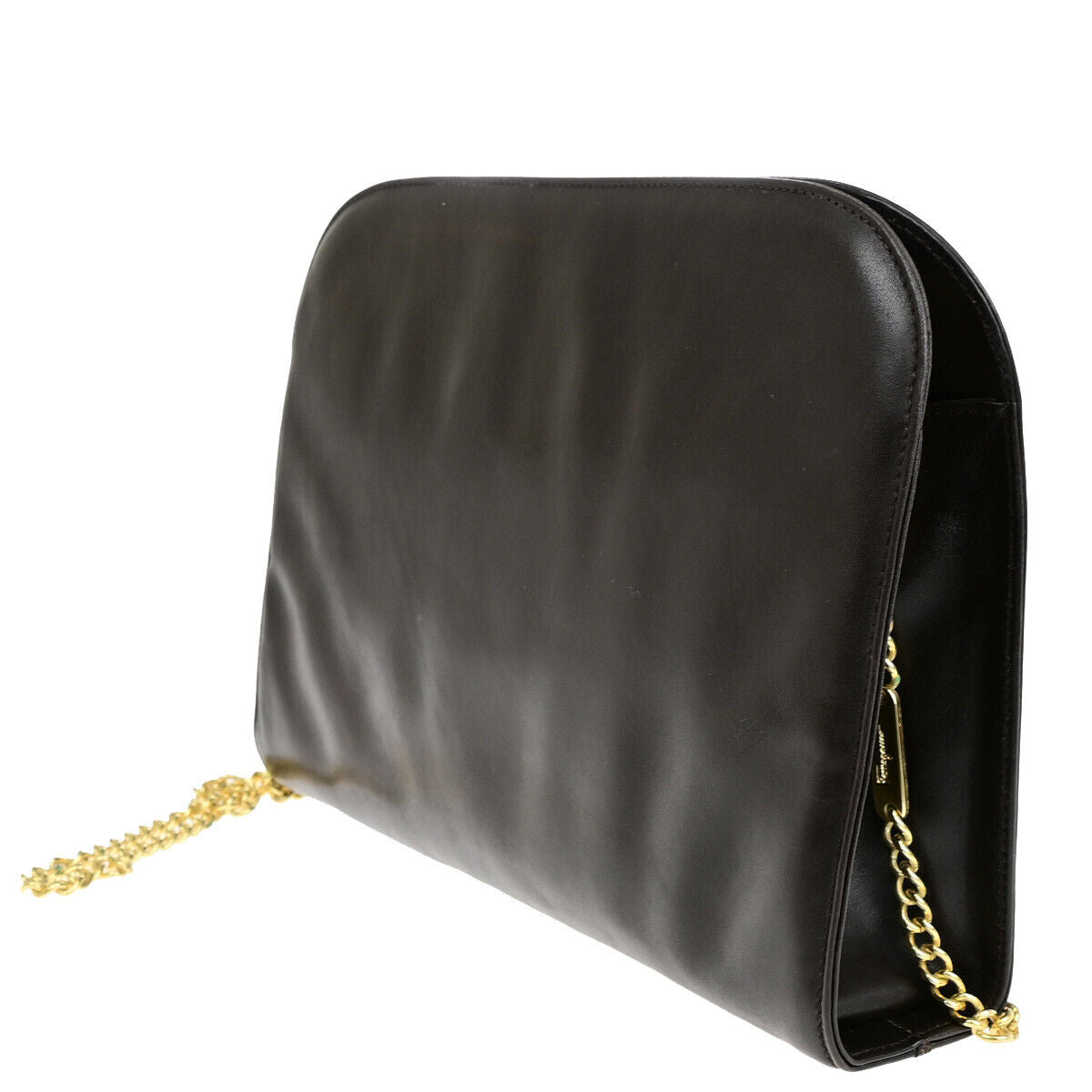 SALVATORE FERRAGAMO Gancini 2Way Chain Shoulder Clutch Bag Leather Brown 69YG017