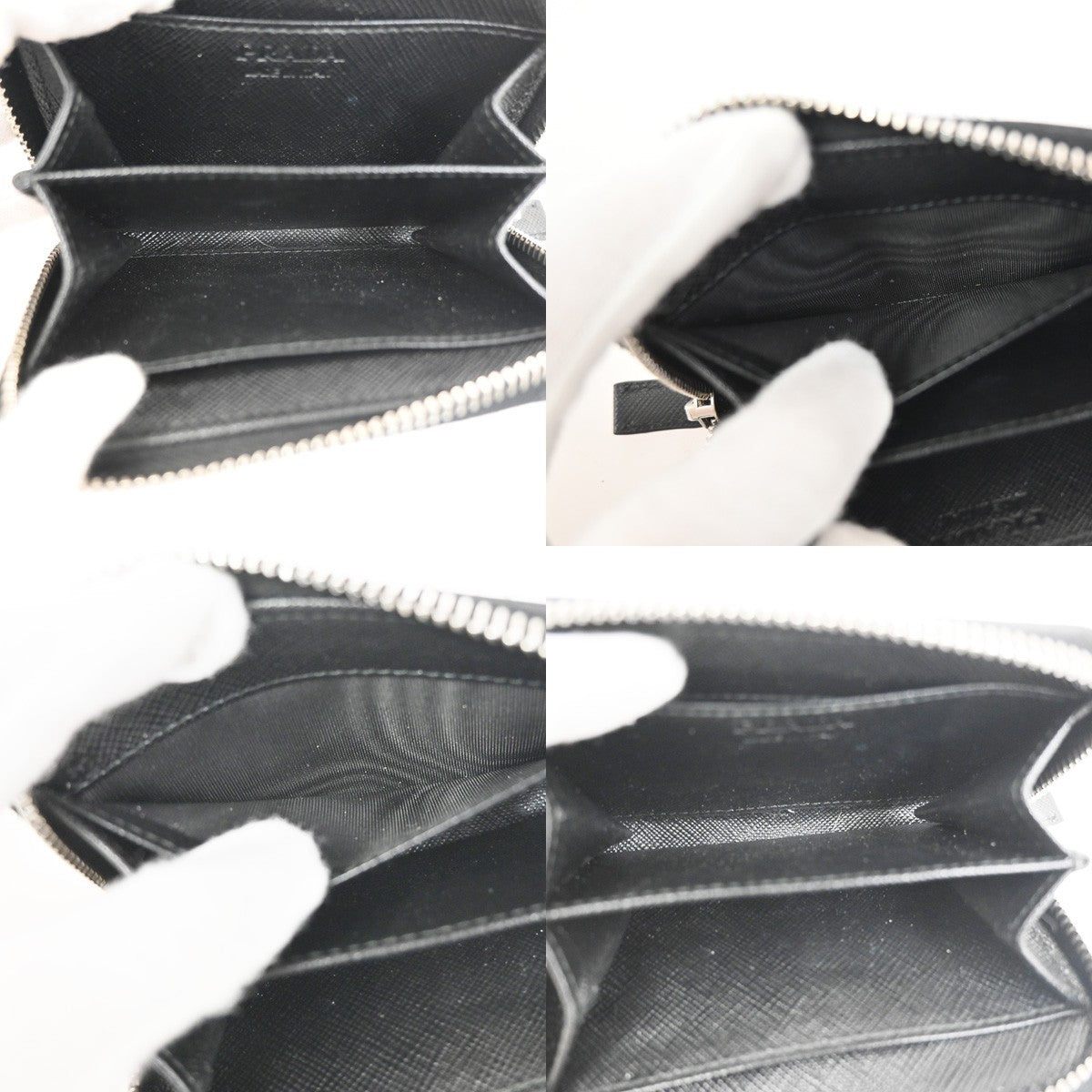 PRADA Saffiano Zip Around Compact Wallet Coin Case Leather BK SHW Italy 33YJ019