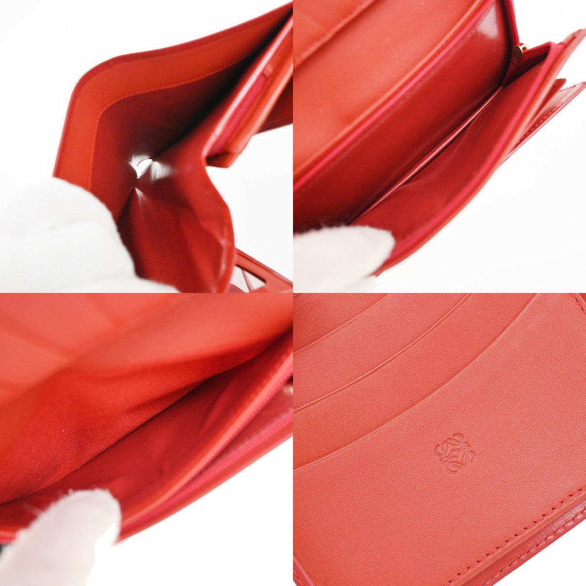 LOEWE Logo Trifold Wallet Purse Leather Red Made In Spain 66KP053