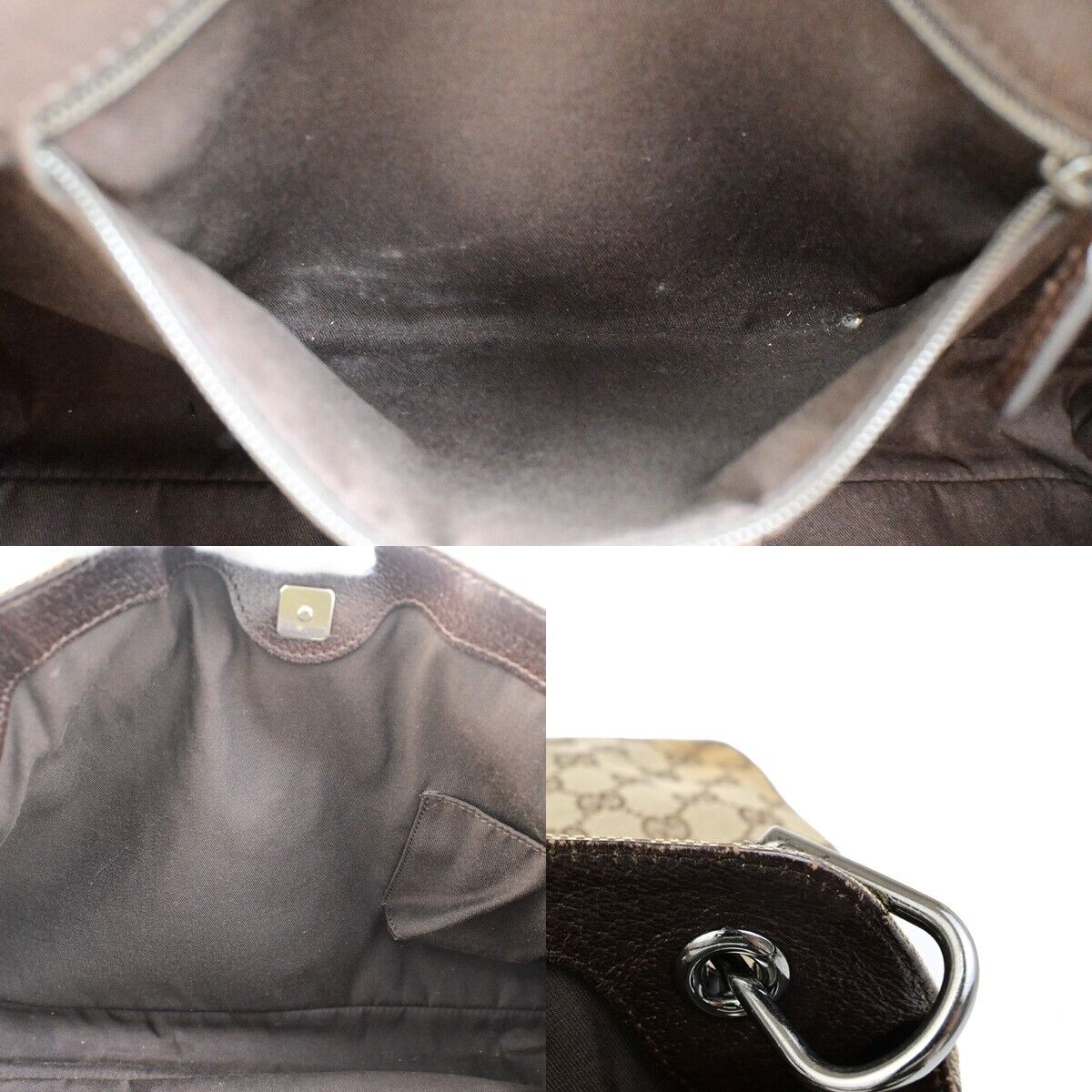 GUCCI Logo GG Pattern Shoulder Tote Bag Canvas Leather Brown SHW Italy 67EC877