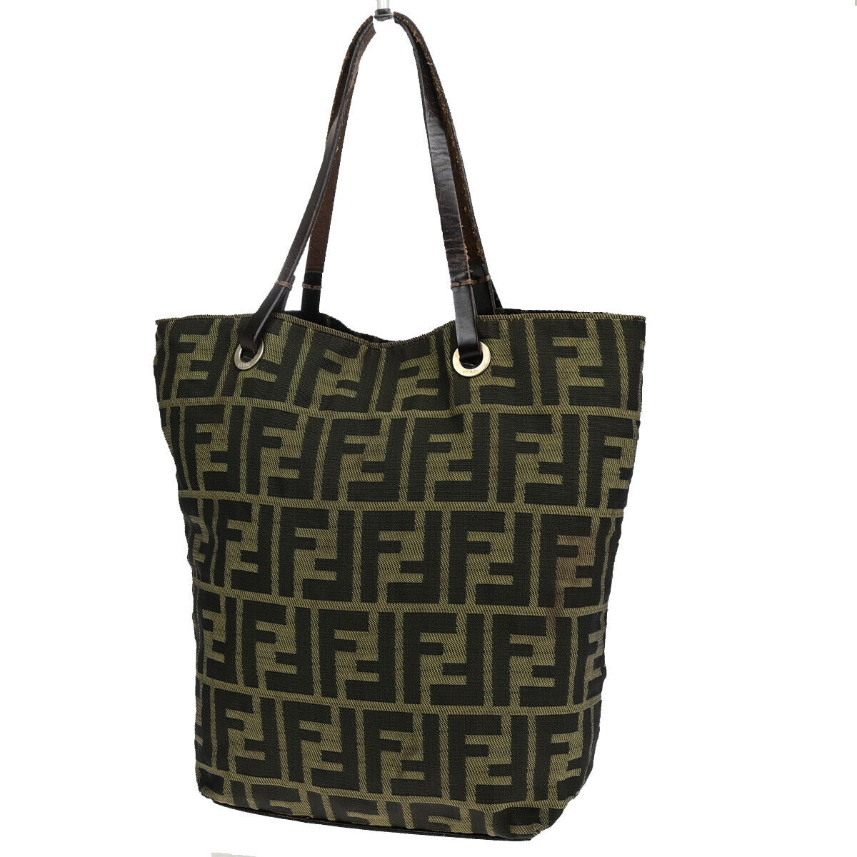 FENDI Logo Zucca Pattern Hand Tote Bag Canvas Leather Brown SHW Italy 02SJ153