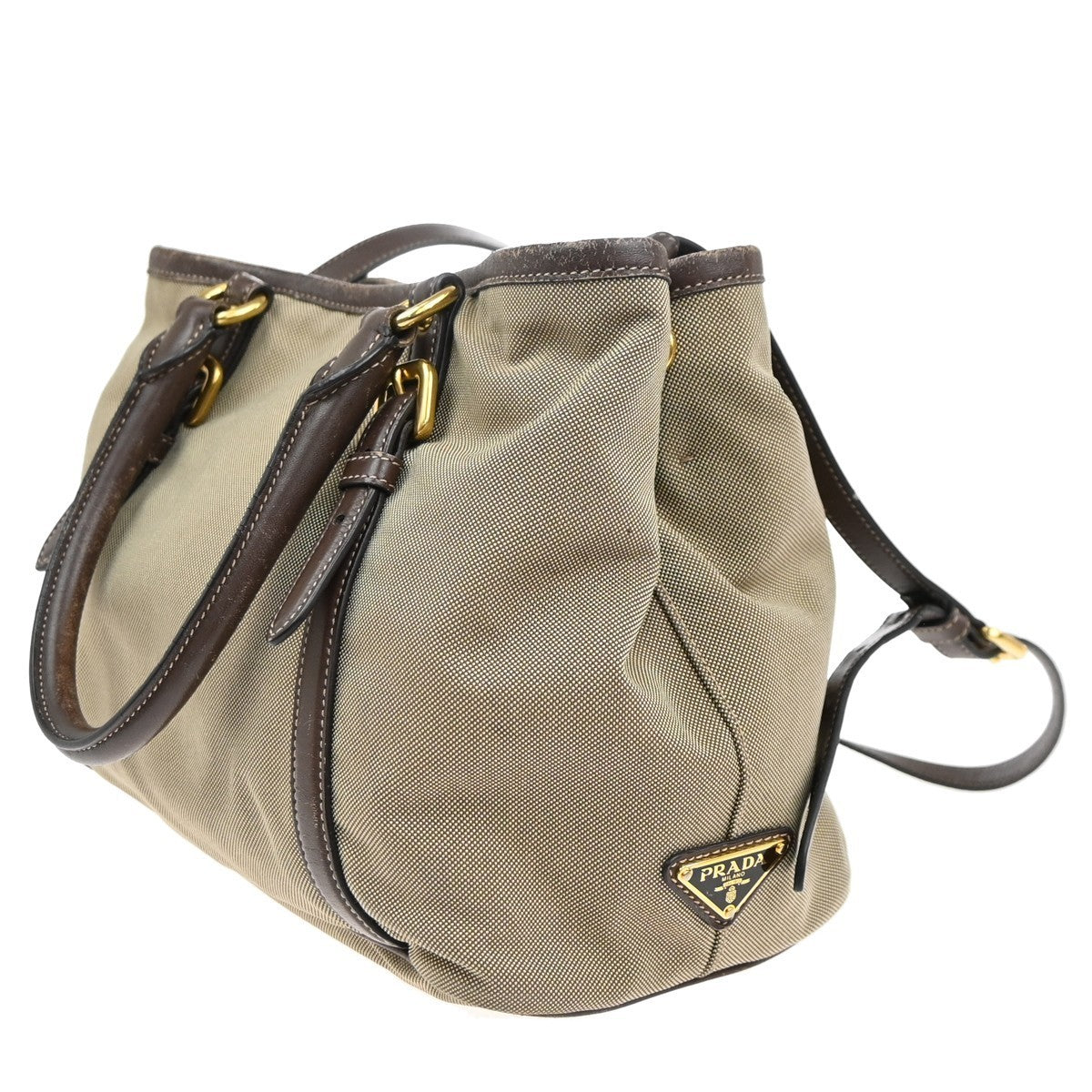 PRADA  Logo Jacquard 2Way Shoulder Hand Bag Canvas Leather Brown GHW 39KP410