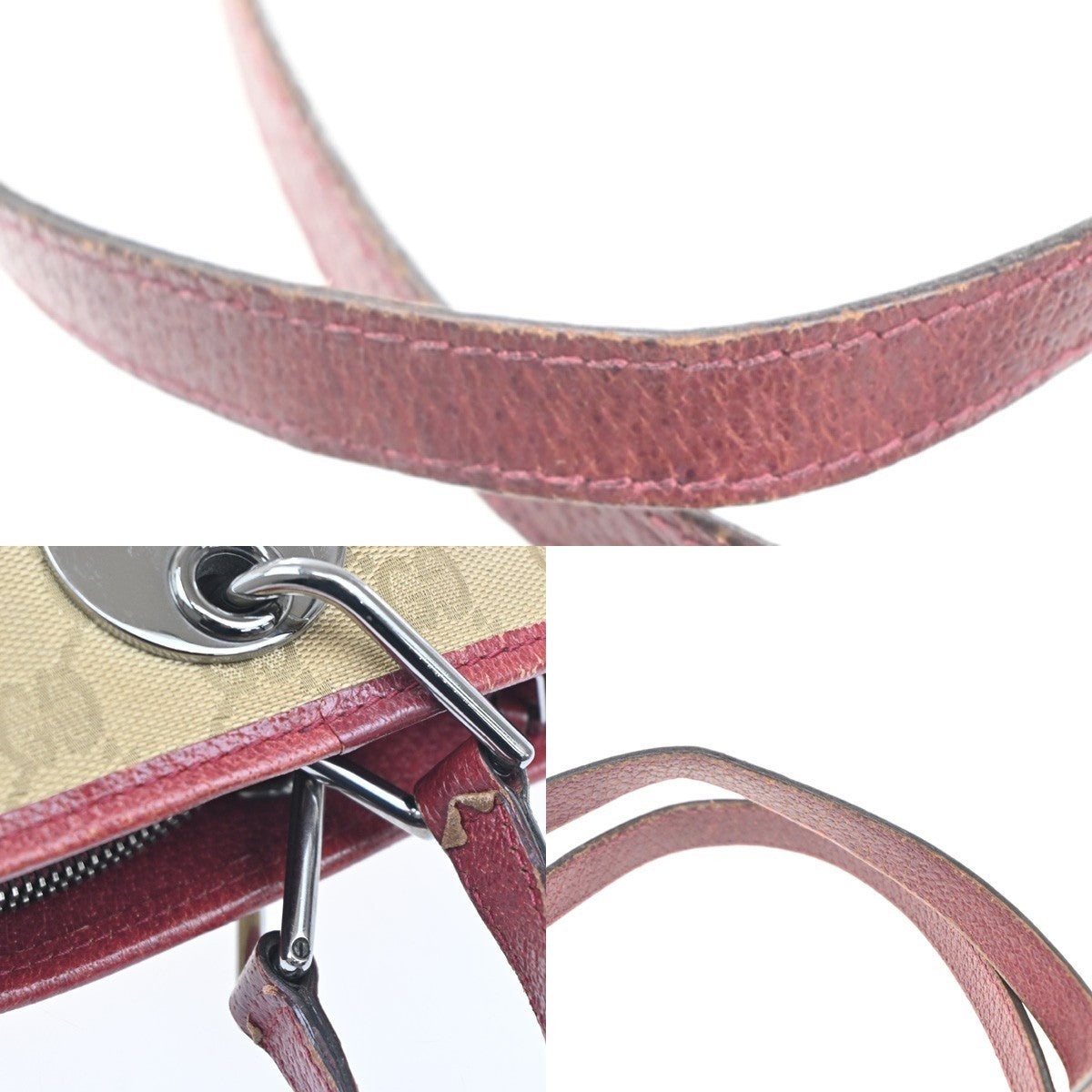 GUCCI GG Canvas Shoulder Bag Canvas Leathern Brown Red GHW Italy 63KC005