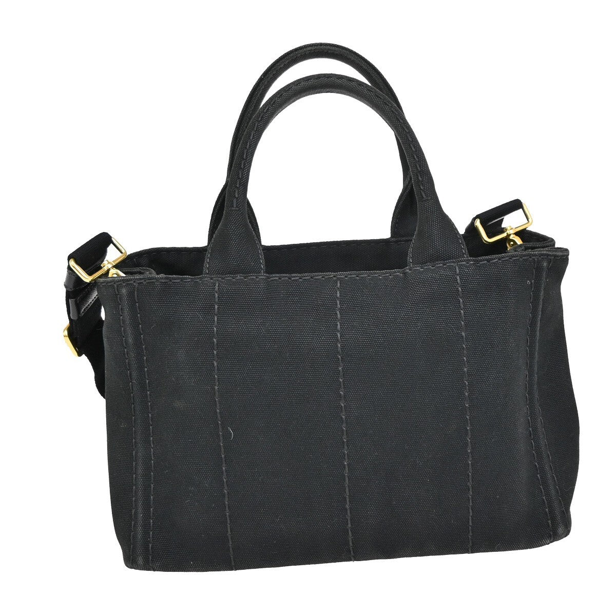 PRADA Logo Canapa 2Way Shoulder Hand Bag Canvas Leather Black GHW Italy 77EE255