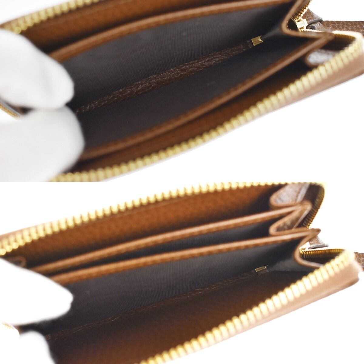 GUCCI Logo Zipper Coin Case Wallet Leather Brown Gold Made In Italy 83YC830