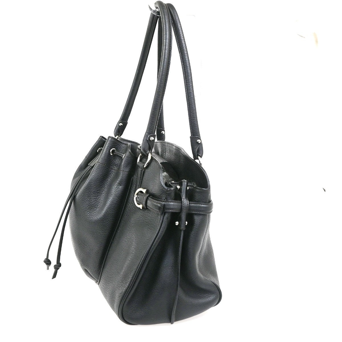 SALVATORE FERRAGAMO Logo Gancini Shoulder Bag Leather Blac SHW Italy 61YJ016