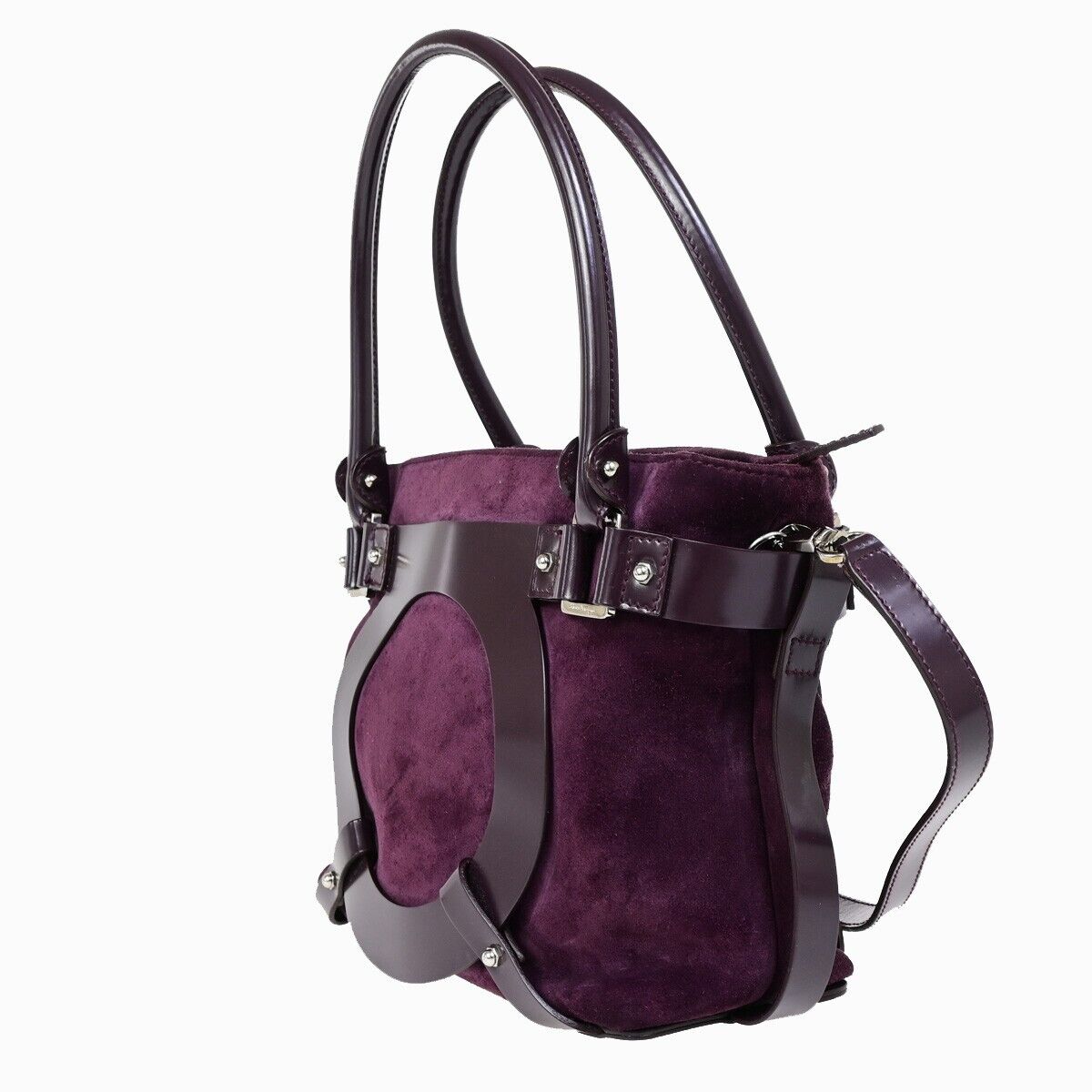 SALVATORE FERRAGAMO Gancini 2Way Shoulder Hand Bag Suede Leather Purple 68EB864