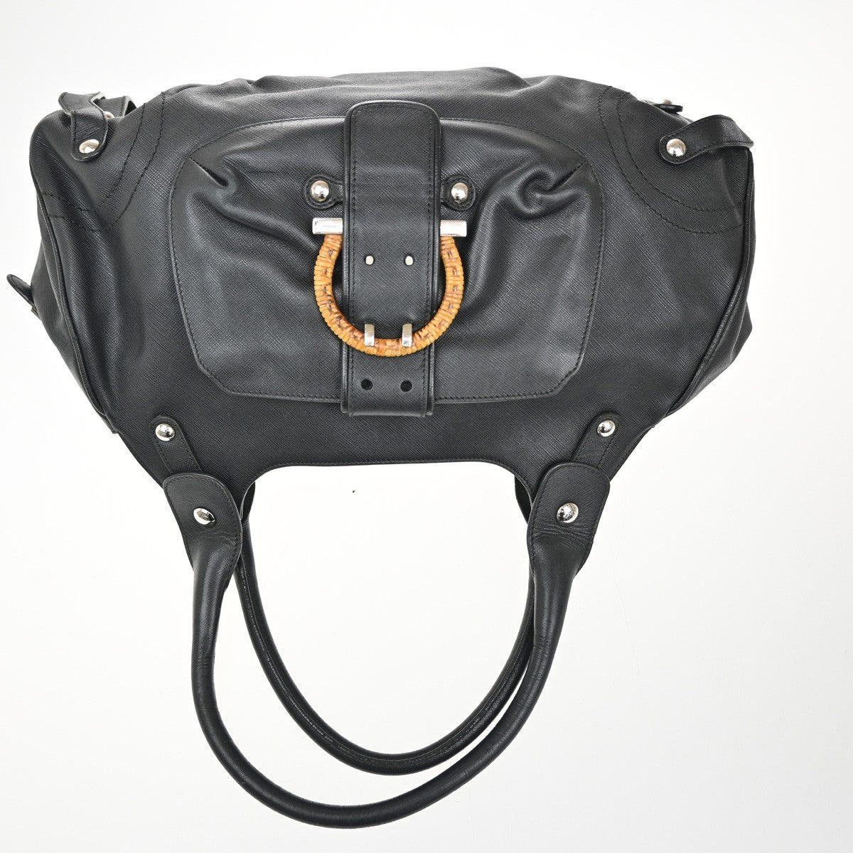 SALVATORE FERRAGAMO Gancini Shoulder Hand bag Leather Black Italy SHW 02TA394