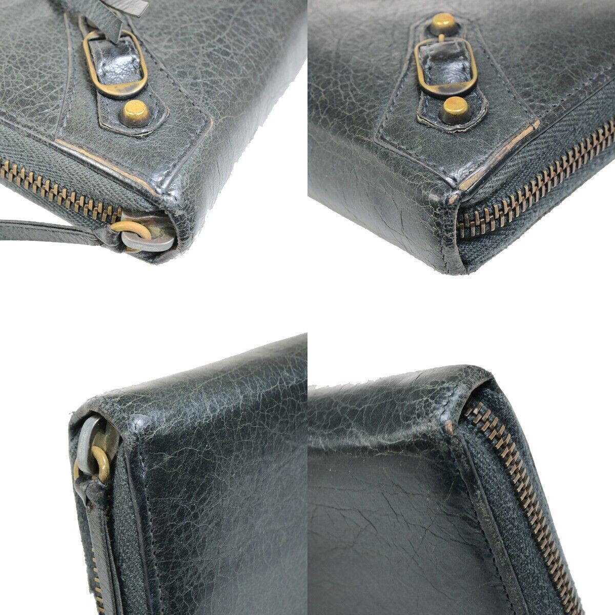 BALENCIAGA Logo Continental Zip Around Long Wallet Purse Leather Gray 01FB096