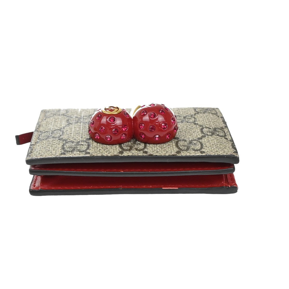 GUCCI Logo Cherry GG Pattern Compact Wallet Supreme Leather Brown 65EF797