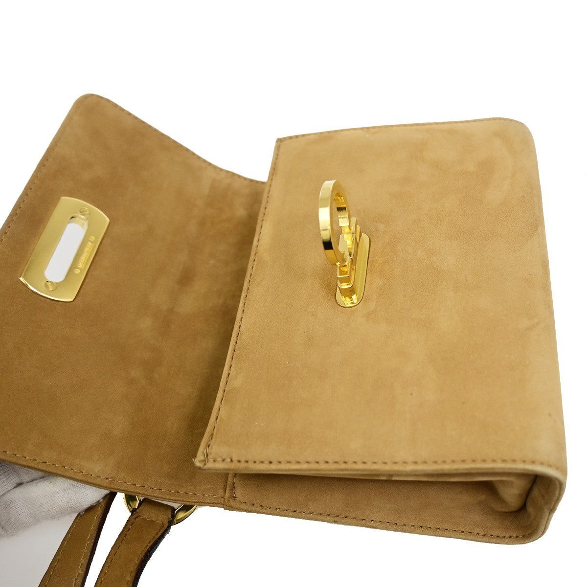 SALVATORE FERRAGAMO Logo Gancini Mini Shoulder Bag Suede Leather Beige 36KD112