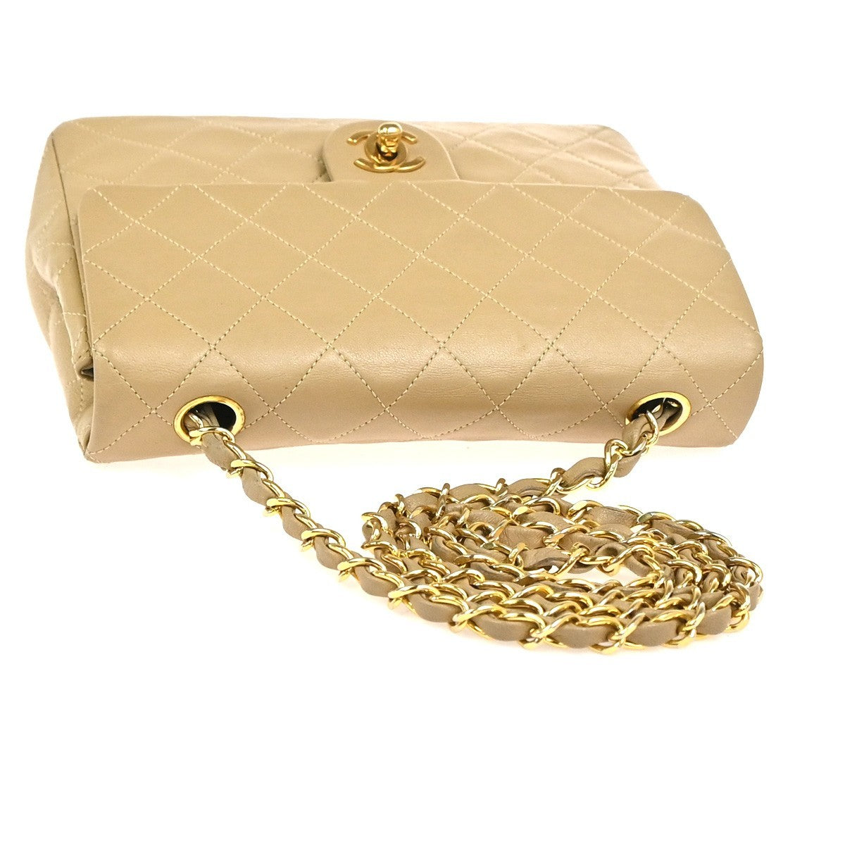 CHANEL CC Logo Mini Matelasse Chain Shoulder Bag Leather Beige GHW VTG 332RL878